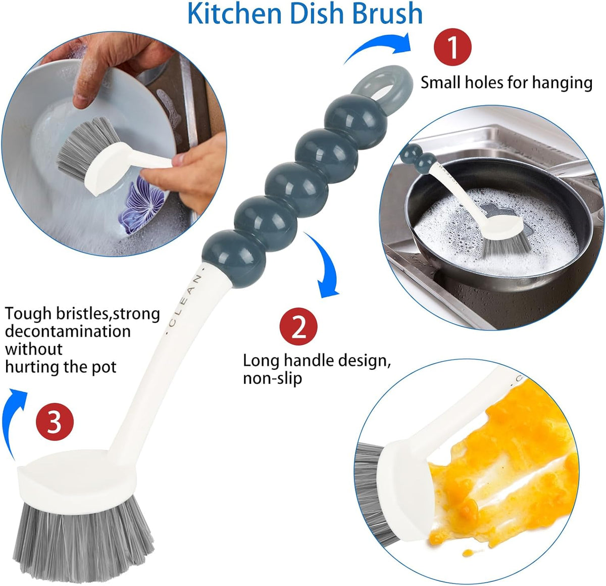 6 Pack Multipurpose Household Cleaning Set, Deep Cleaning Brush Set with Grips - Dish, Scrub