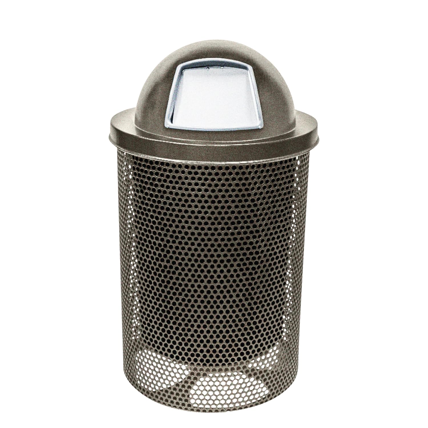 COATEDOUTDOORFURNITURE 32-Gallon Heavy-Duty Punched Steel Round Trash Receptacle, Commercial