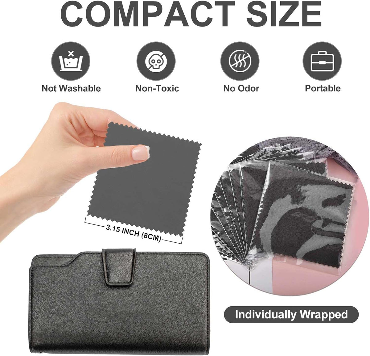 SEVENWELL 50pcs Jewelry Cleaning Cloth Dark Gray Polishing Cloth for Sterling Silver Gold Platinum