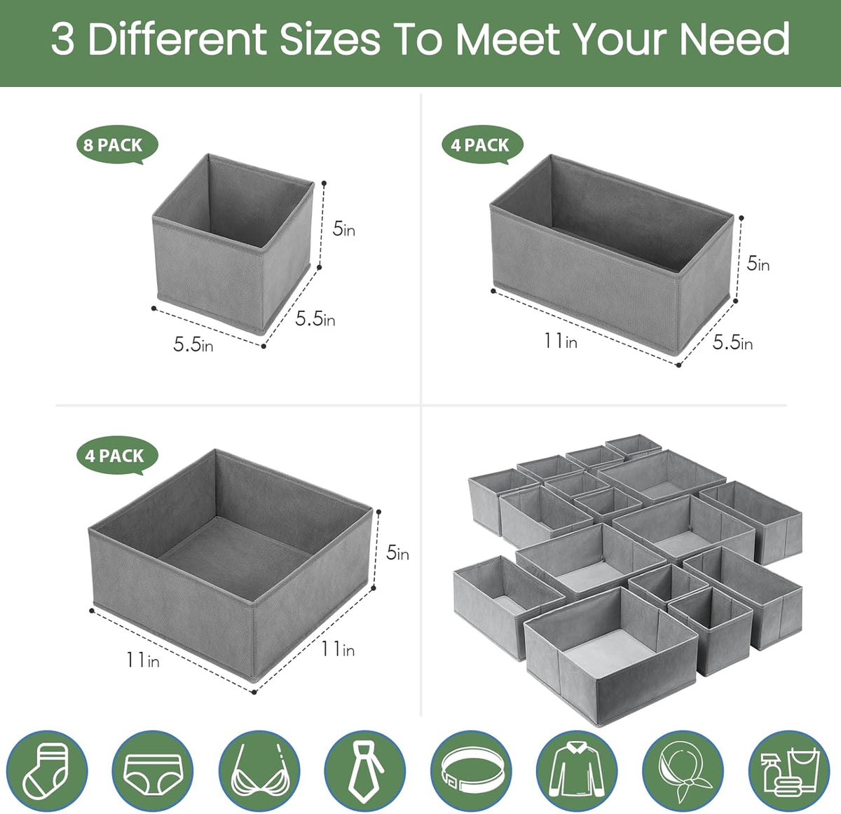 Criusia Drawer Organizer Clothes,16 Pack Underwear Drawer Organizers, Foldable Closet Organizers