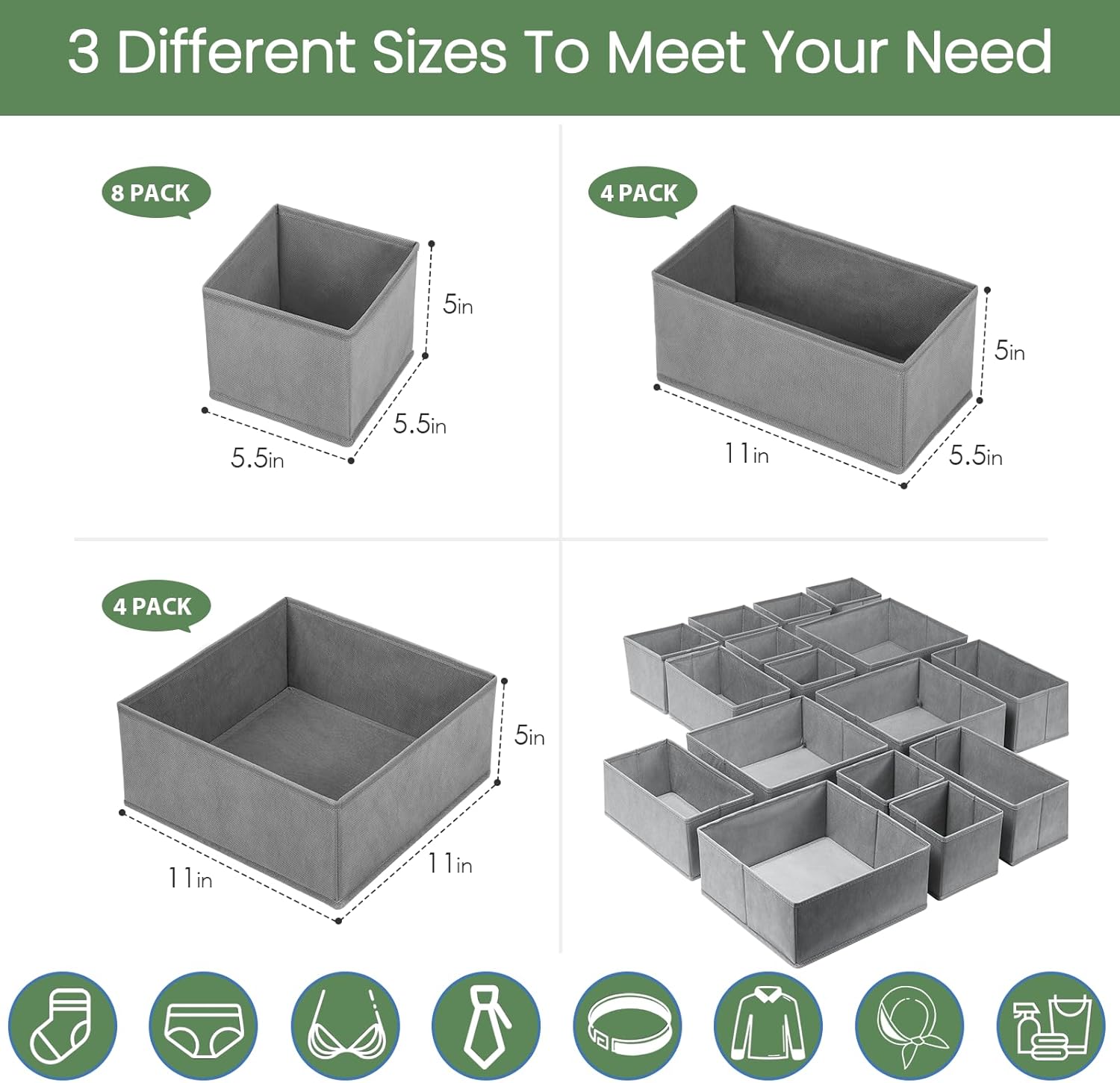 Criusia Drawer Organizer Clothes,16 Pack Underwear Drawer Organizers, Foldable Closet Organizers