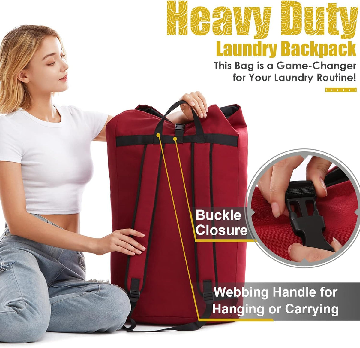 Extra Large Laundry Bag 115L, College Dorm Room essentials, Laundry Backpack Bag for College, Red