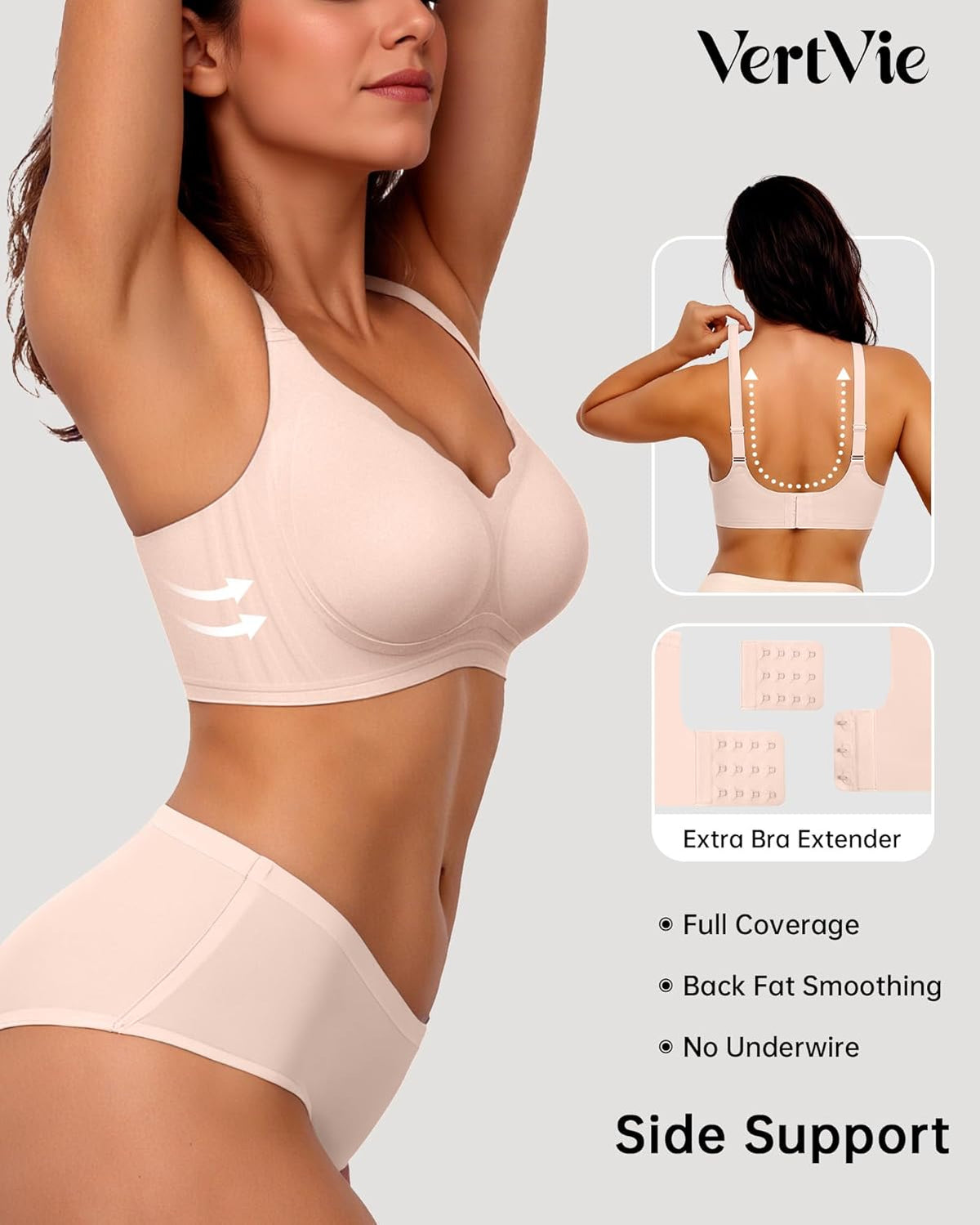 Vertvie Womens Seamless Bras No Underwire Supportive Wireless Push Up Full Coverage Bralette