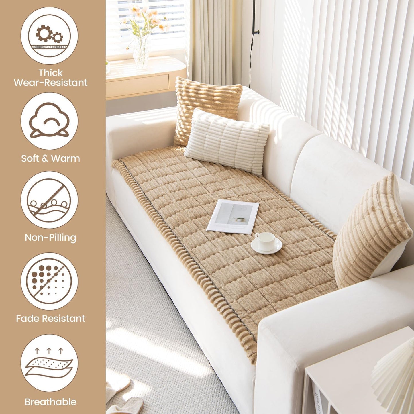 OTOB Couch Cover for Dogs Washable, Non Slip Plush Sofa Covers for 3 Cushion Couch, Fuzzy Pet
