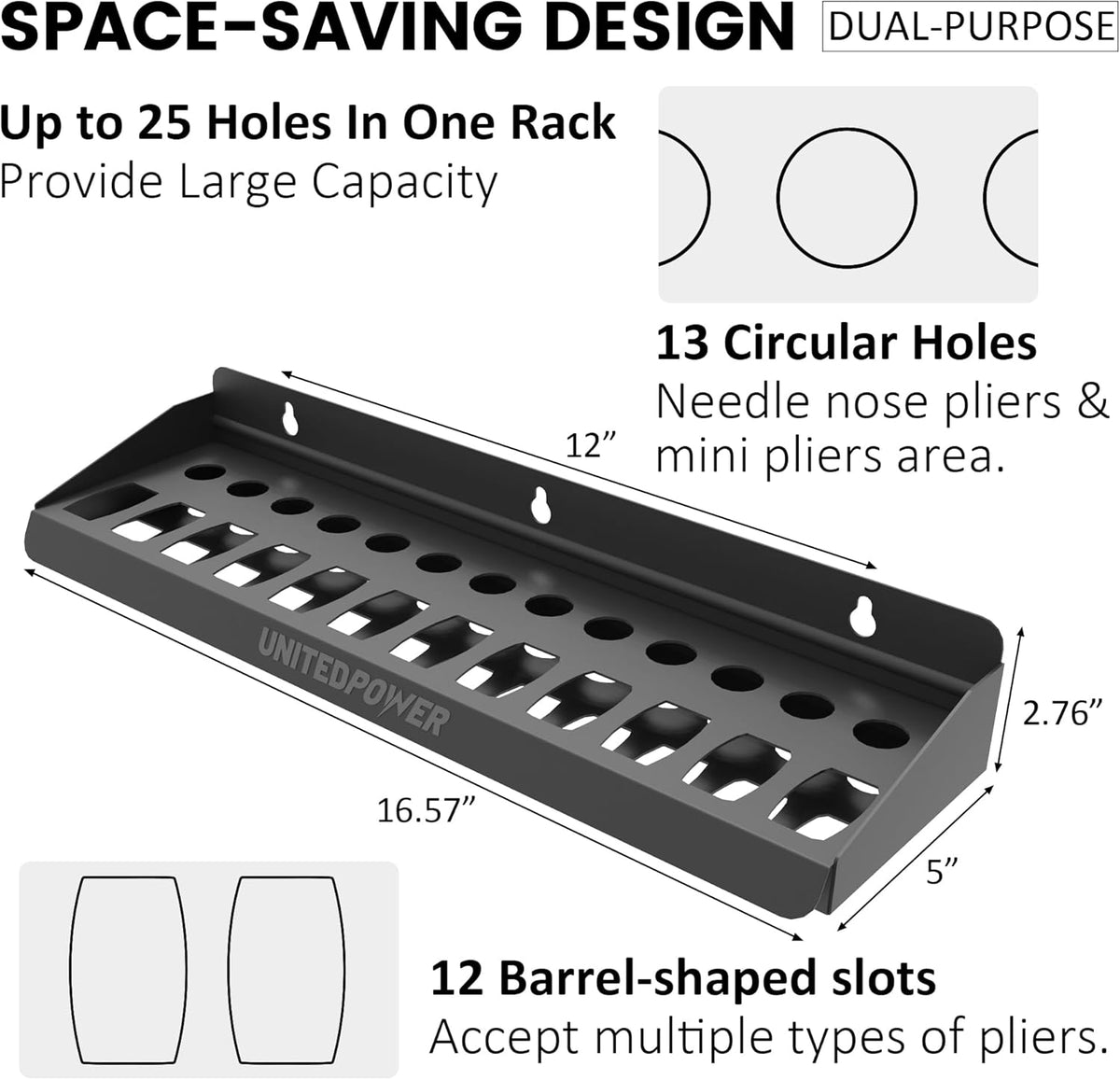 UNITEDPOWER Pliers Holder, Wall Mount Storage Rack Organizer for Workshop, Shed, Garage, Home