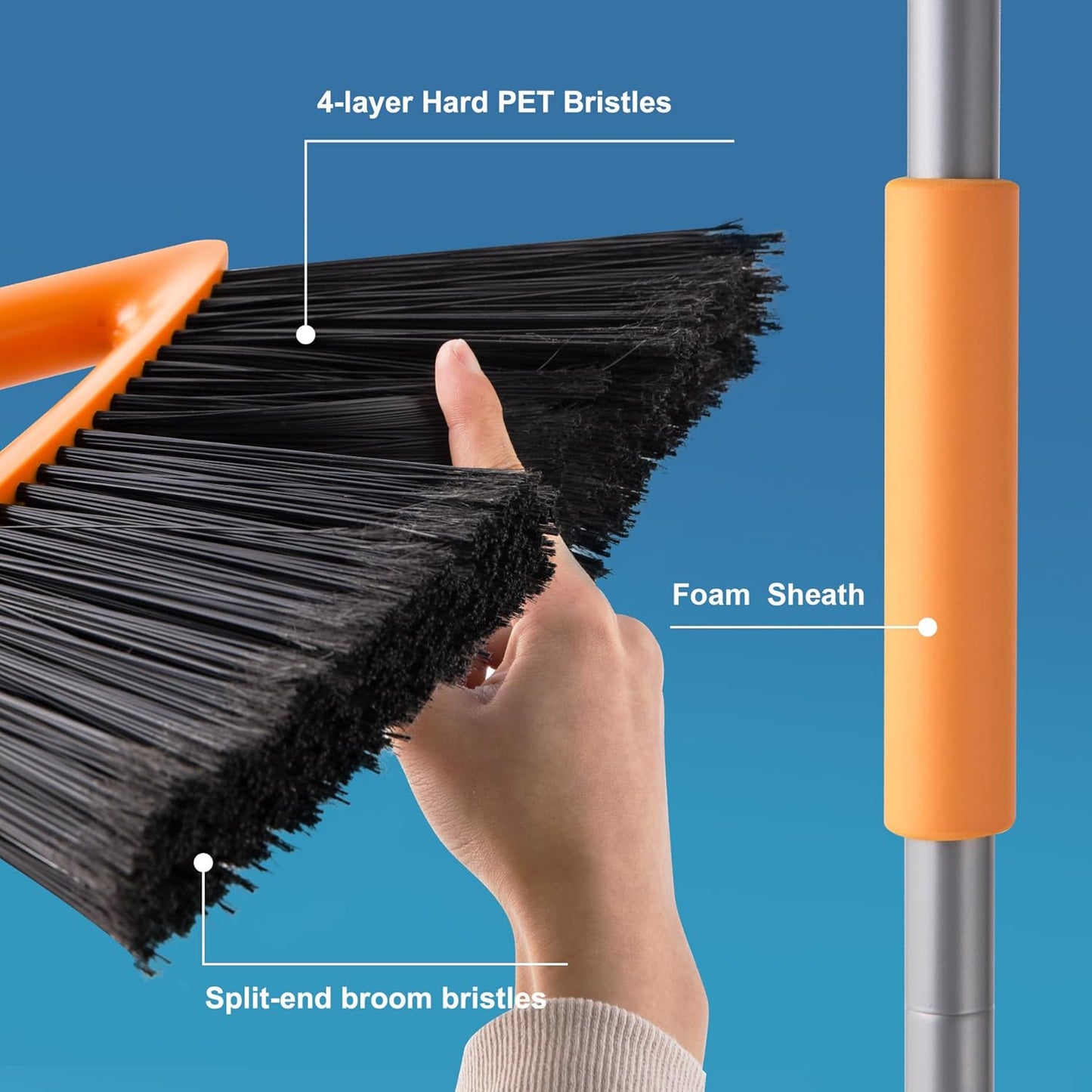 Outdoor Brooms for Sweeping Patio, Commercial Grade Heavy Duty Broom with Stiff Bristle for