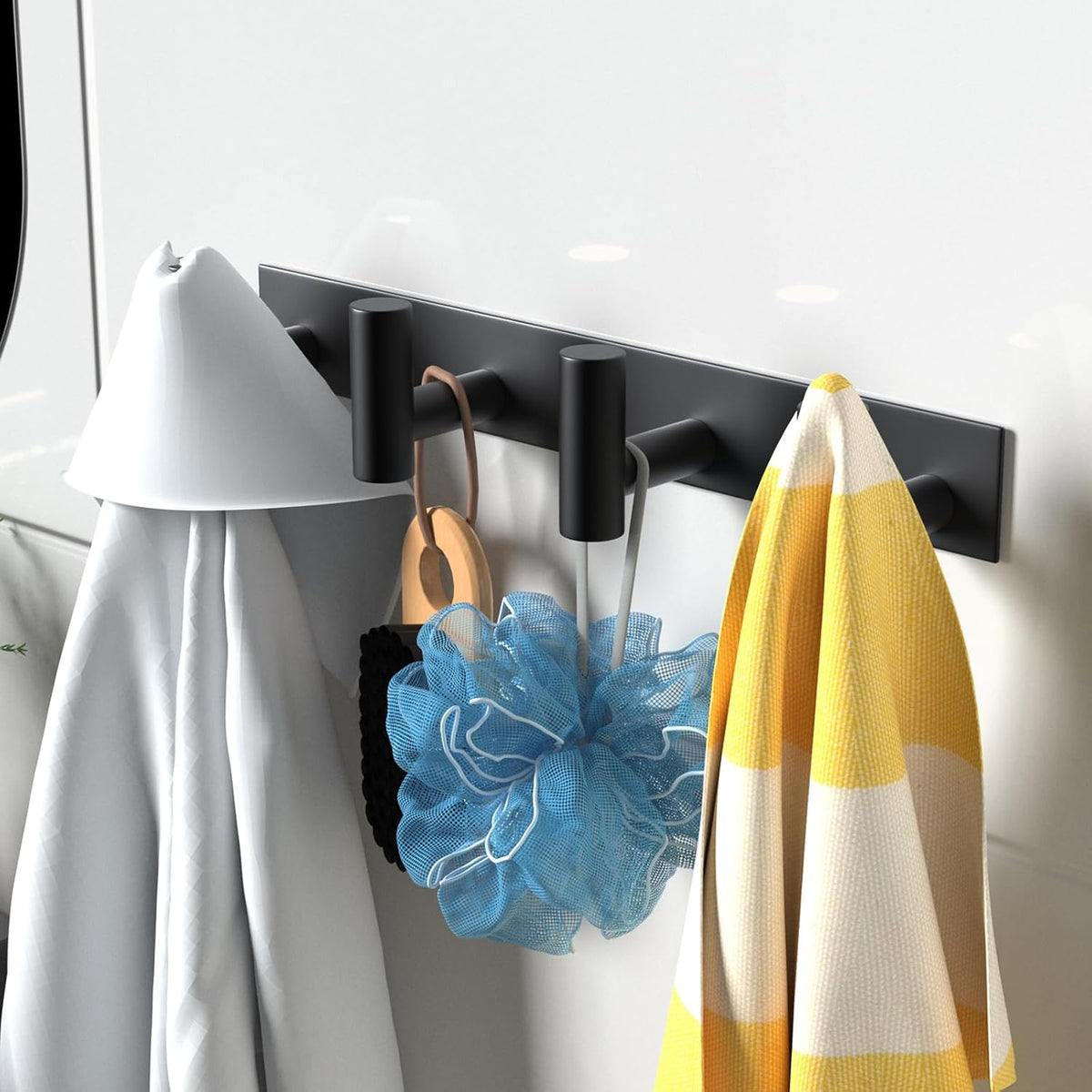 VAEHOLD Hat and Coat Wall Mount Rack - 4 Hooks for Robes, Bags, Keys, and Towels - Bathroom Towel