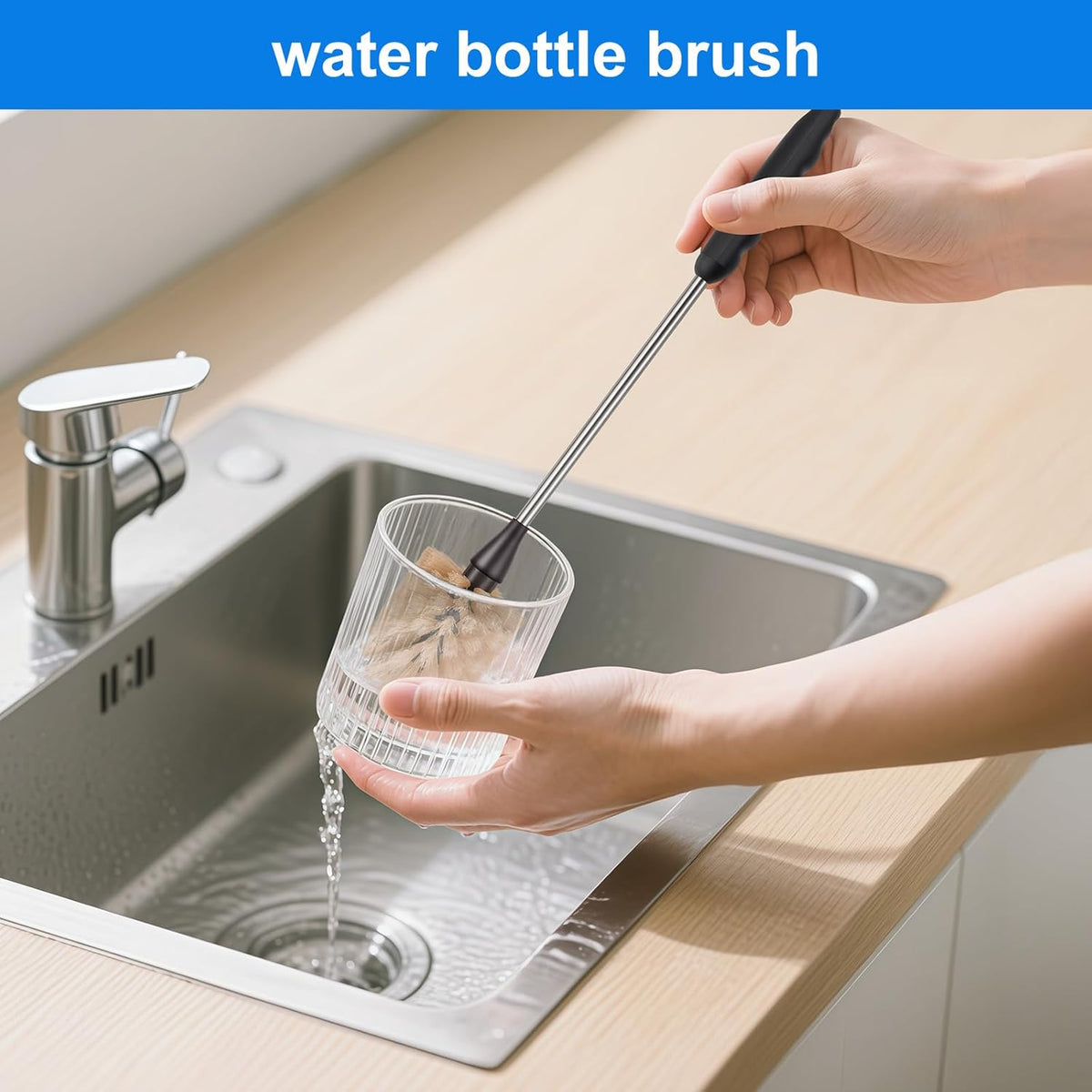 Bottle Brush, 15-inch Stainless Steel Long Handle Cleaning Brush, Kitchen Cleaning Brush, for