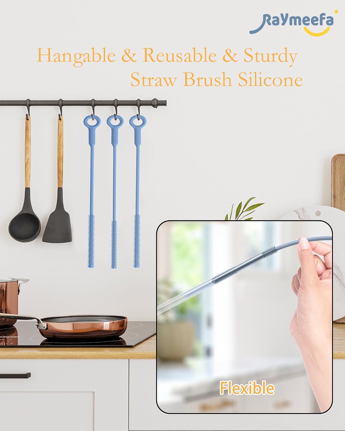 Extra Long Straw Cleaner Brush,Reusable and Soft Silicone Straw Cleaning Brush to Clean