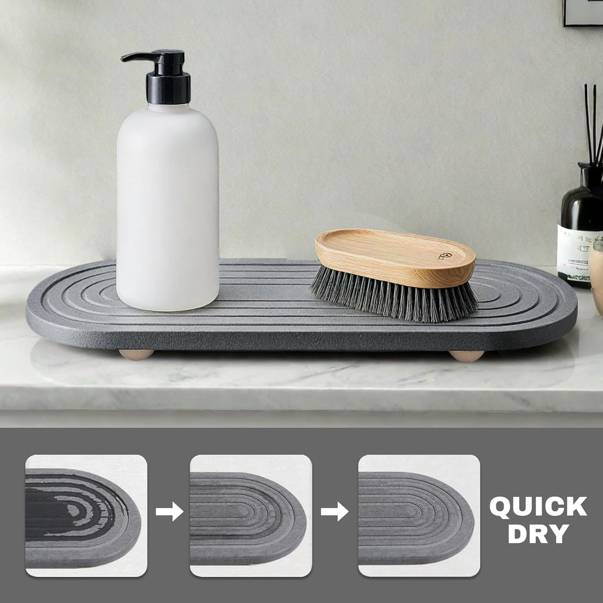 Instant Dry Sink Caddy Organizer, Fast Drying Sink Caddy, Water Absorbing Stone Sponge Holder for