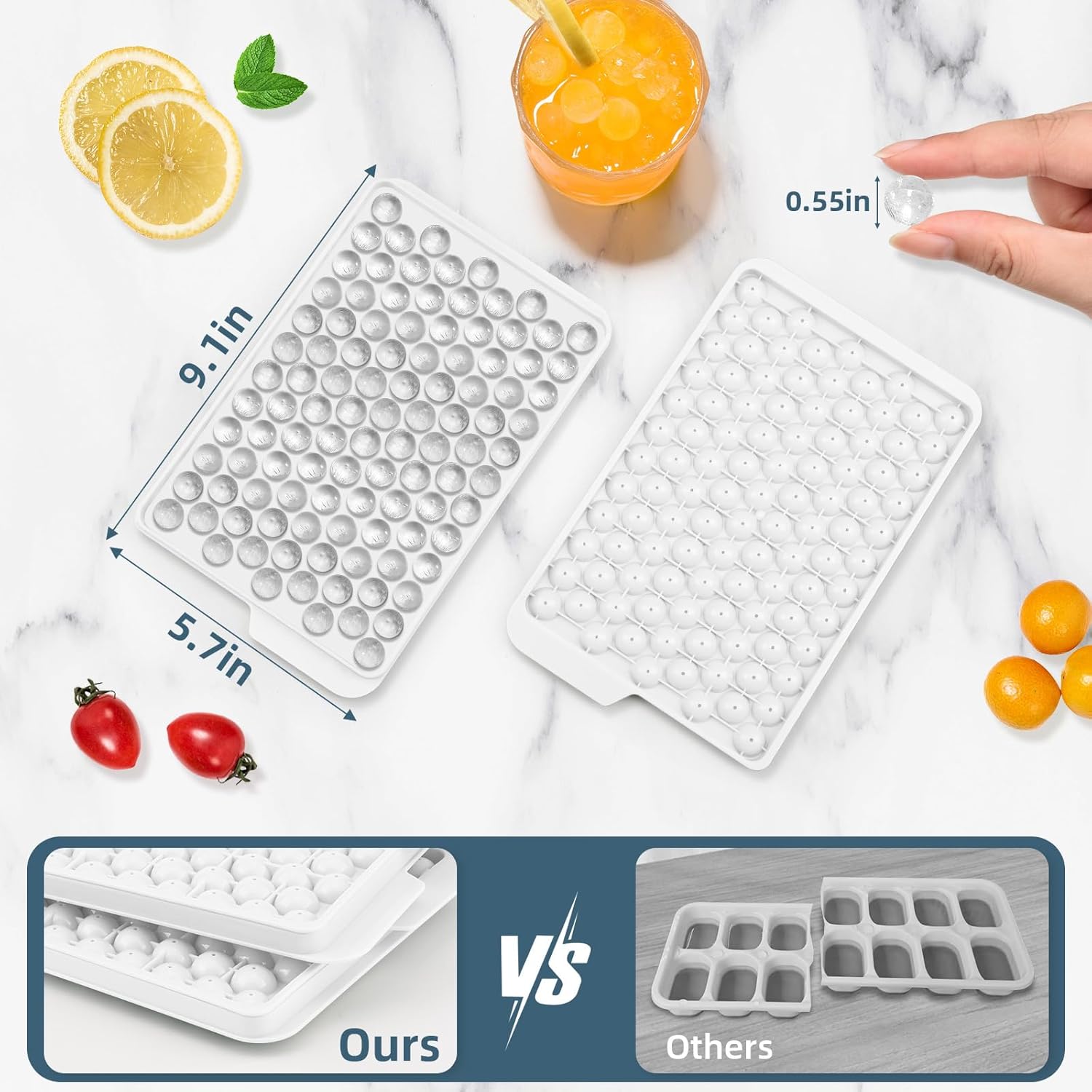 WIBIMEN Mini Ice Cube Trays, Small Tiny Round Pebble Crushed Nugget Ice Trays for Freezer with Lid