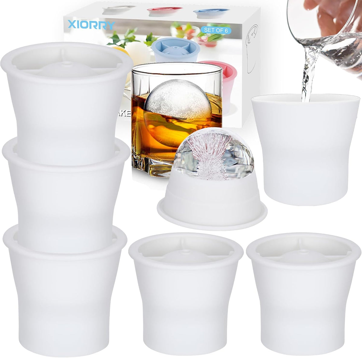 Round Ice Cube Molds 6 Pieces, Silicone Sphere Ice Mold Maker, Stackable Easy Release Circle Ice