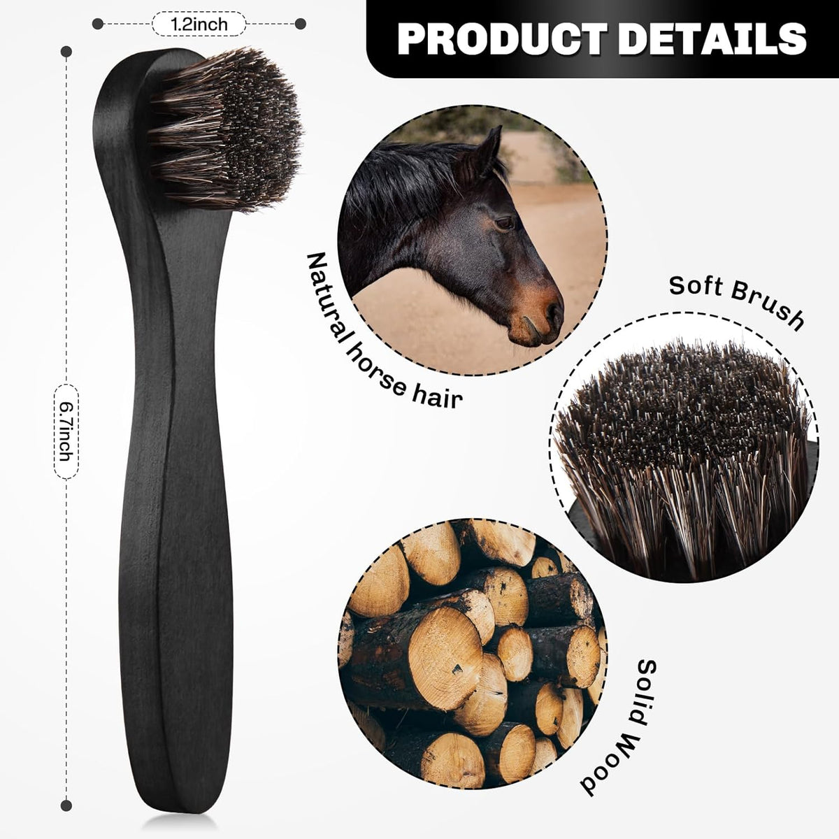 4 Pcs Horsehair Shine Shoes Brush Kit Polish Dauber Applicators Cleaning Leather Shoes Boots Care