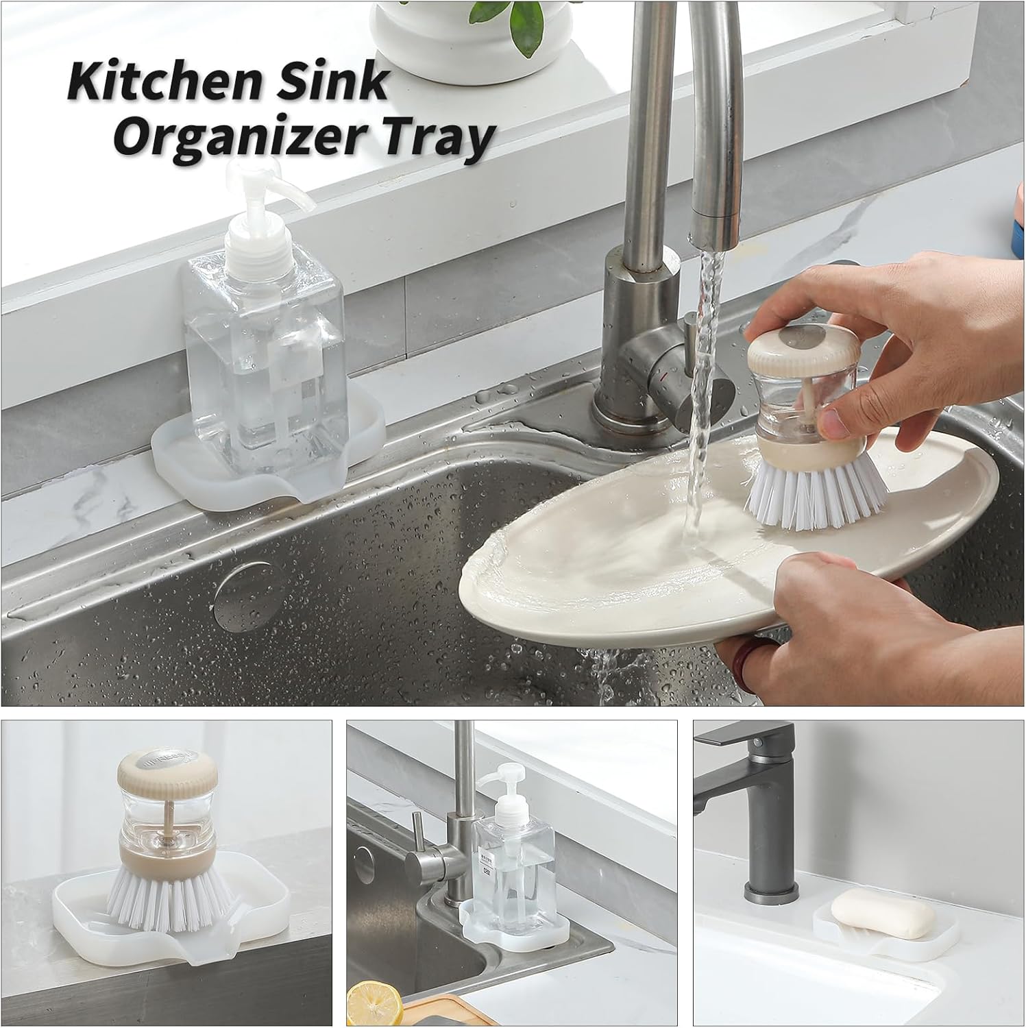 Silicone Bathroom Soap Dishes with Drain Spout-Bathroom and Kitchen Sink Organizer,Sponge