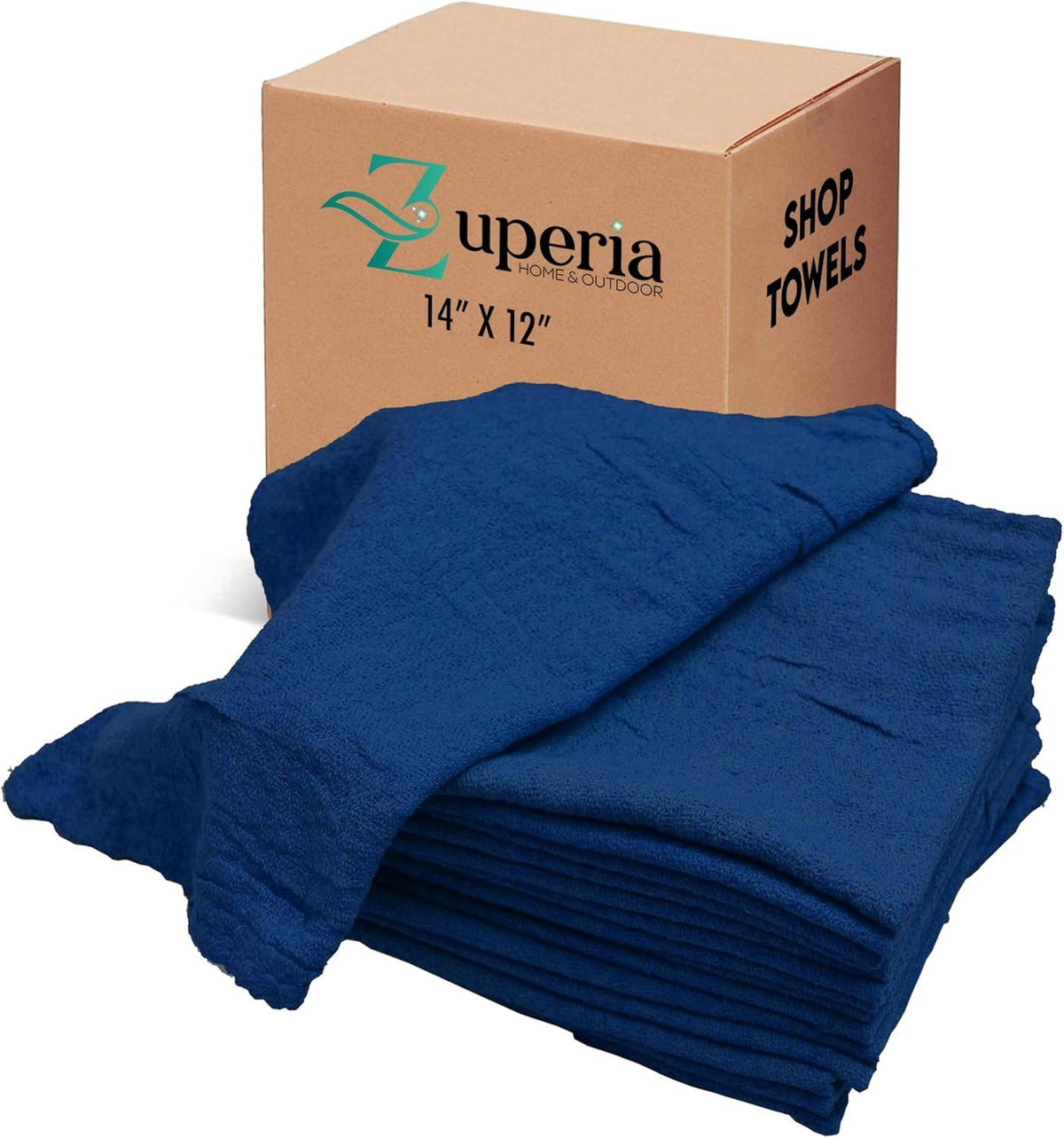ZUPERIA Cotton Shop Towel – Multipurpose Cleaning Cloths (14" x 12" - Pack of 500 - Blue) Reusable