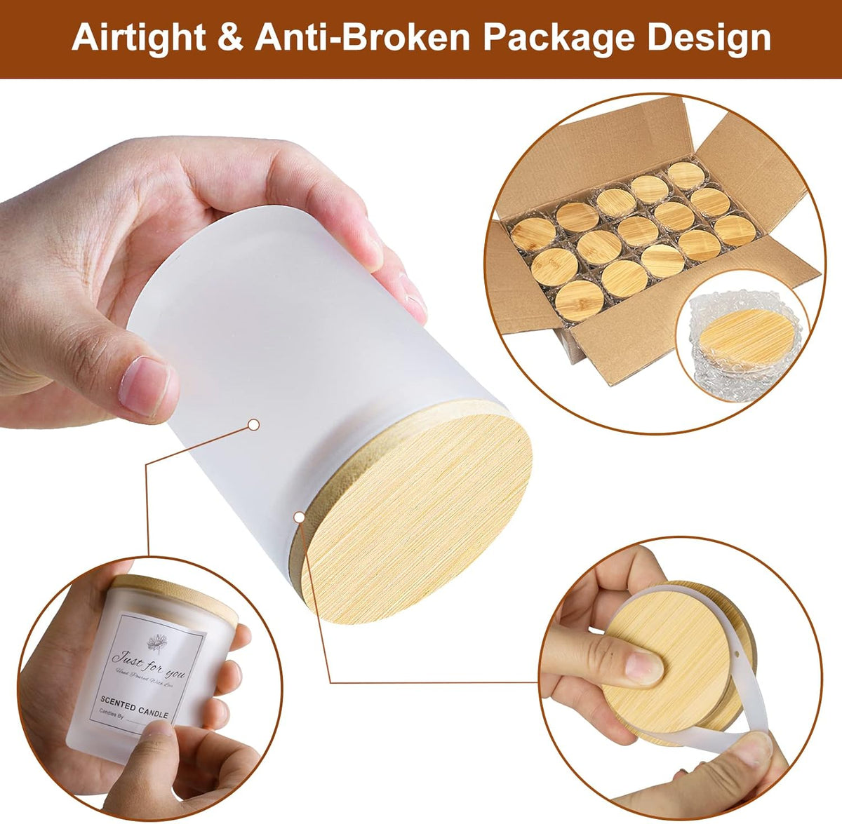 CONNOO 15 Pack 7 OZ Frosted Empty Candle Jars with Bamboo Lids and Sticky Labels for Making Candles