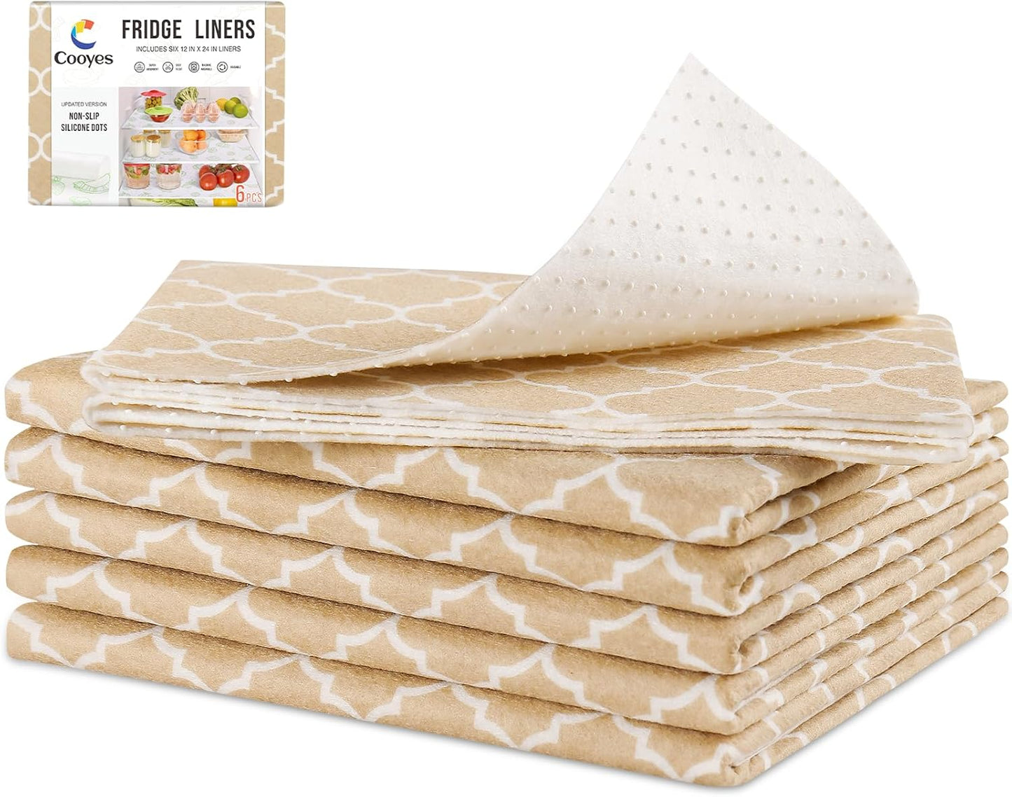 Cooyes 2 in 1 Refrigerator Liners, 6 Pack, 12“ × 24”， Fridge Drawer & Shelf Liners for Kitchen