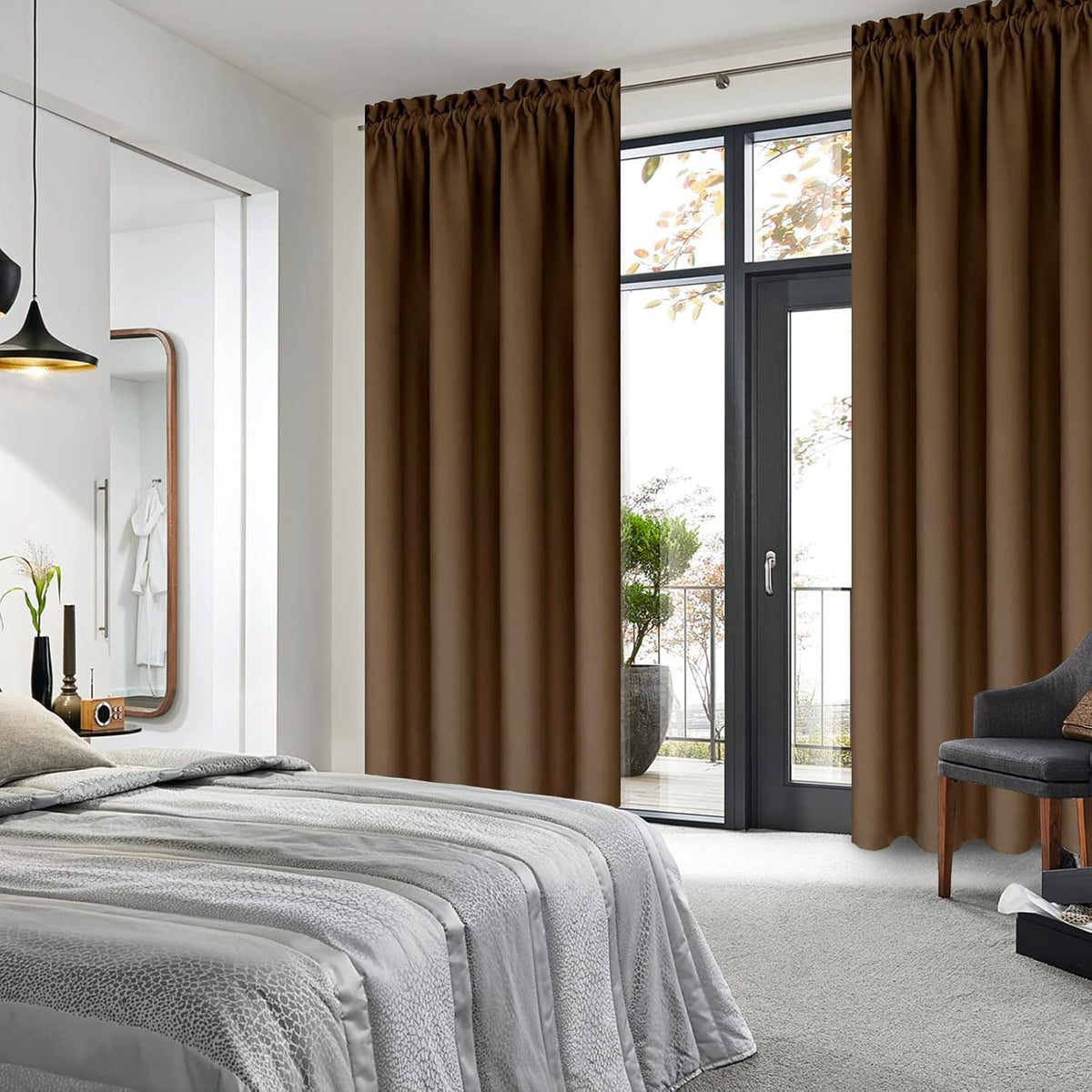 DWCN Brown Room Darkening Blackout Curtains - Rod Pocket Thermal Insulated Privacy Energy Saving