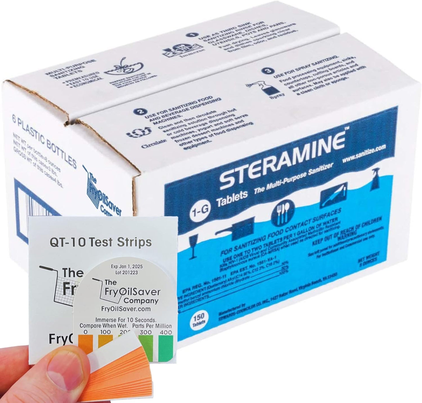 6 Bottles Steramine Sanitizer Tablets w/15 QT-10 Test Strip - Multi Purpose Steramine Sanitizing