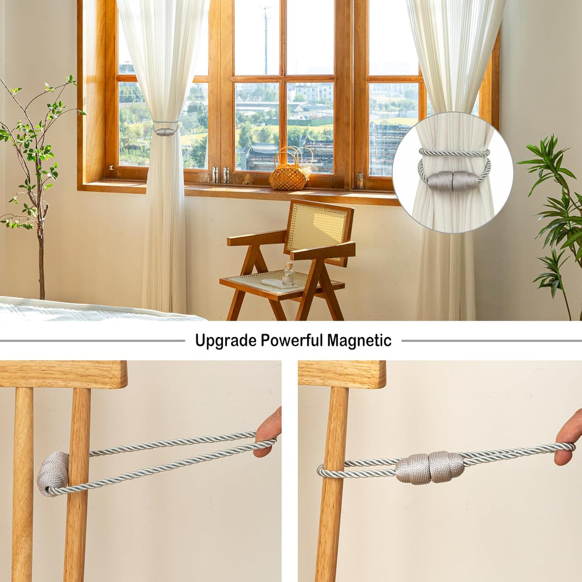 Magnetic Curtain Tiebacks Rope Curtain Tie Backs for Curtains 6 Pack Curtain Holders for Drapes