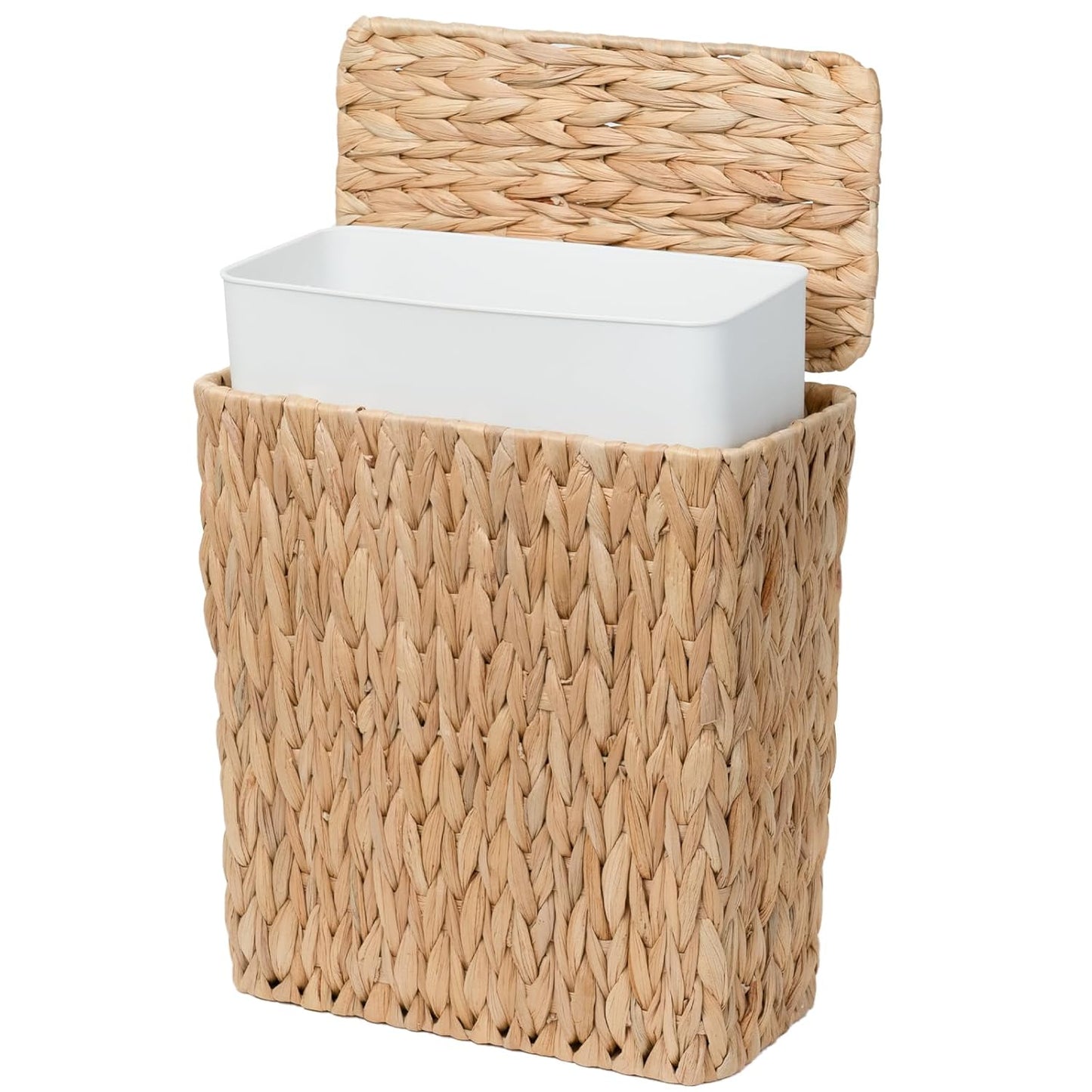 3 Gallon Wicker Trash Can,Small Bathroom Trash Can with Lid,Natural Water Hyacinth Wicker Waste