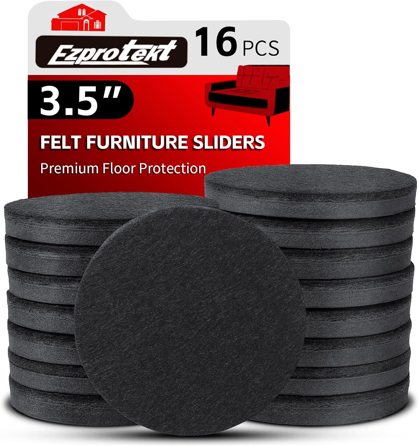 Ezprotekt 3.5" Felt Furniture Movers Sliders for Hardwood & Vinyl Floors, 16 Pcs Round Reusable