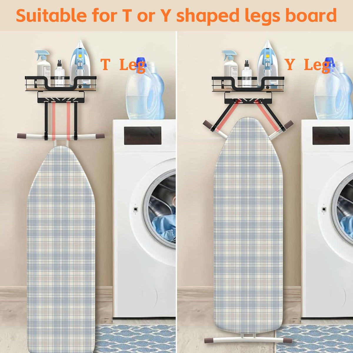 Ironing Board Holder Wall Mount, Laundry Room Organization Storage, Black, T&V Shaped Space Saving