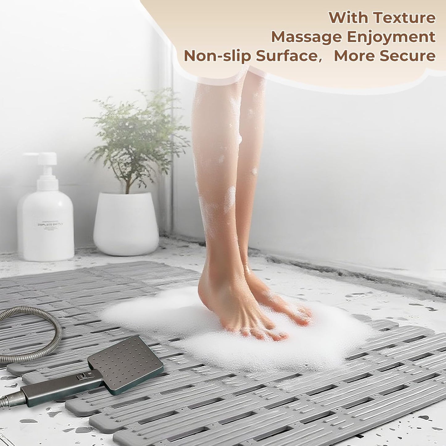 Bathtub Mat Non Slip for Bathroom with Suction Cups and Drain Holes 35.4 * 15.7 Inch Shower Mat for