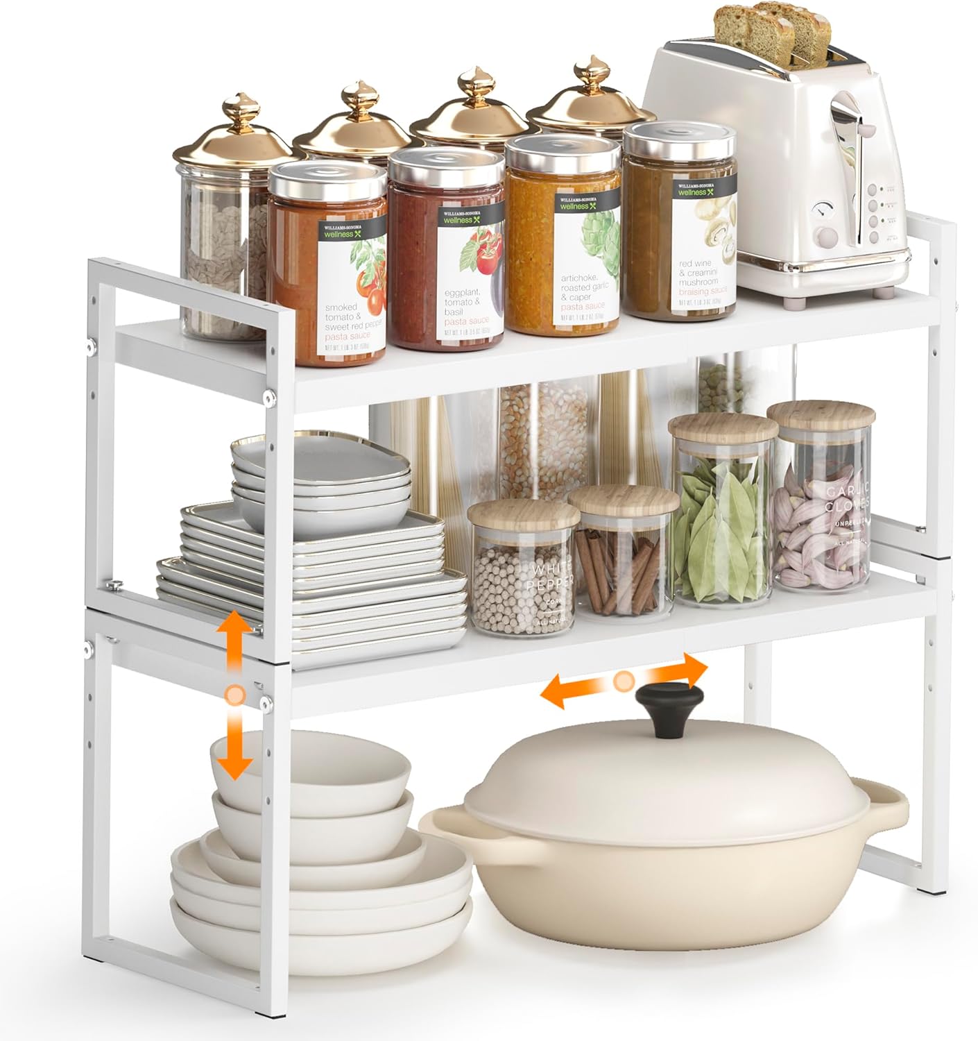 DOLALIKE Expandable Kitchen Countertop Organizer, Stackable Cabinet Shelf Organizers, Space Saving