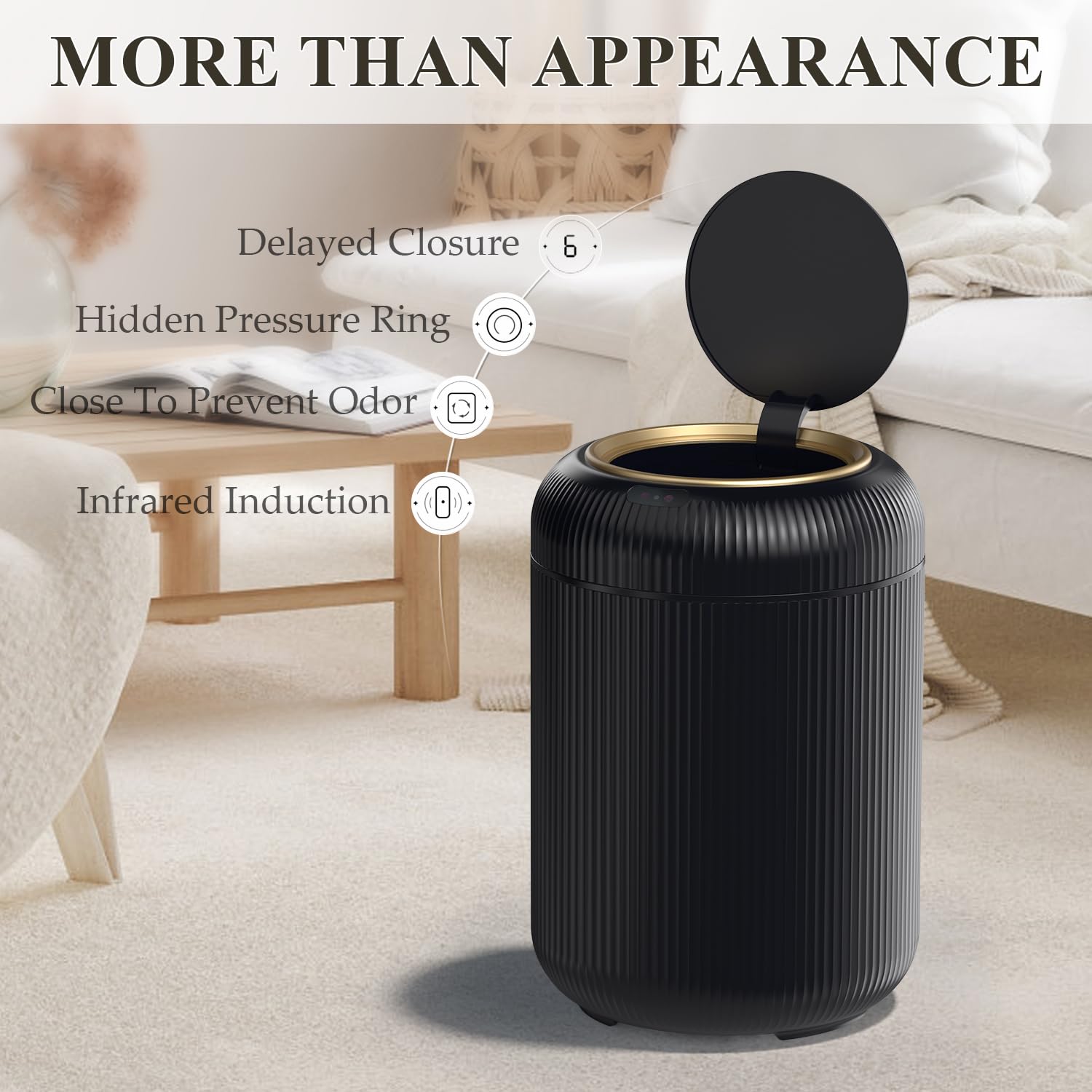 Motion Sensor Bathroom Trash Can with Lid, 3 Gallon / 11L Automatic Bathroom Garbage Can, Smart