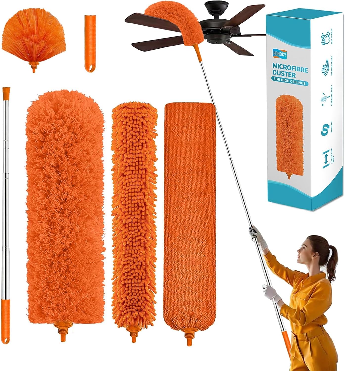 Cobweb Duster with Extension Pole,Cleaner Outdoor 110" Telescoping Extended Sspider Brush, Dusting