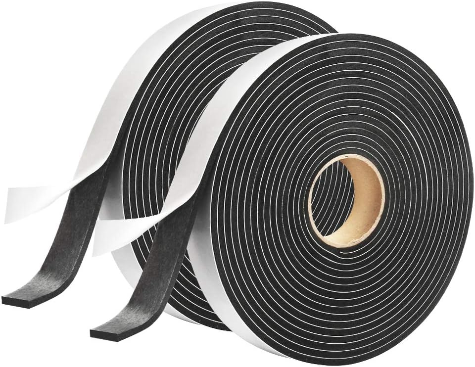 2 Rolls Foam Seal Tape for Door Window Seal Insulation, 3/4in Wx1/8in T Soundproof and Shockproof
