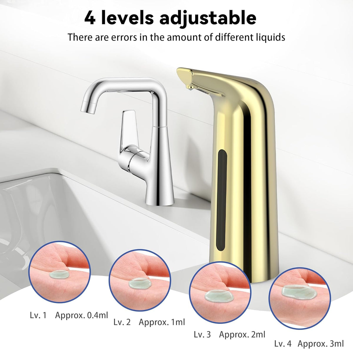 Automatic Soap Dispenser with Infrared Sensor - Adjustable 4-Level Touchless Hand Soap for Kitchen