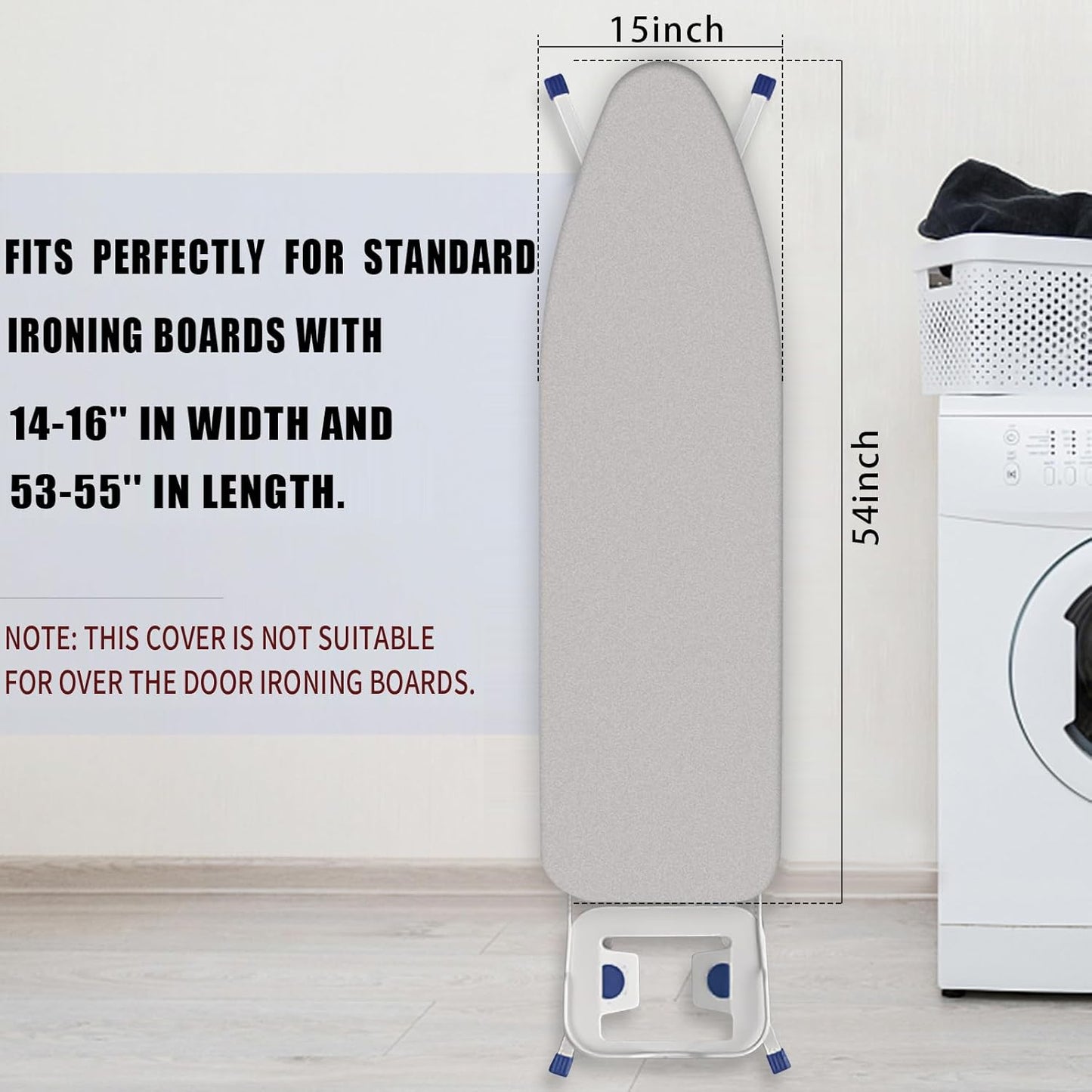 Ironing Board Cover and Pad 15x54 Inch Standard Ironing Board Cover with Elastic Edge and Hook and