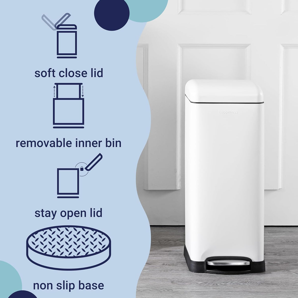 happimess HPM1007A Betty Retro 8-Gallon Step-Open Trash Can with Soft-Close Lid, Fingerprint