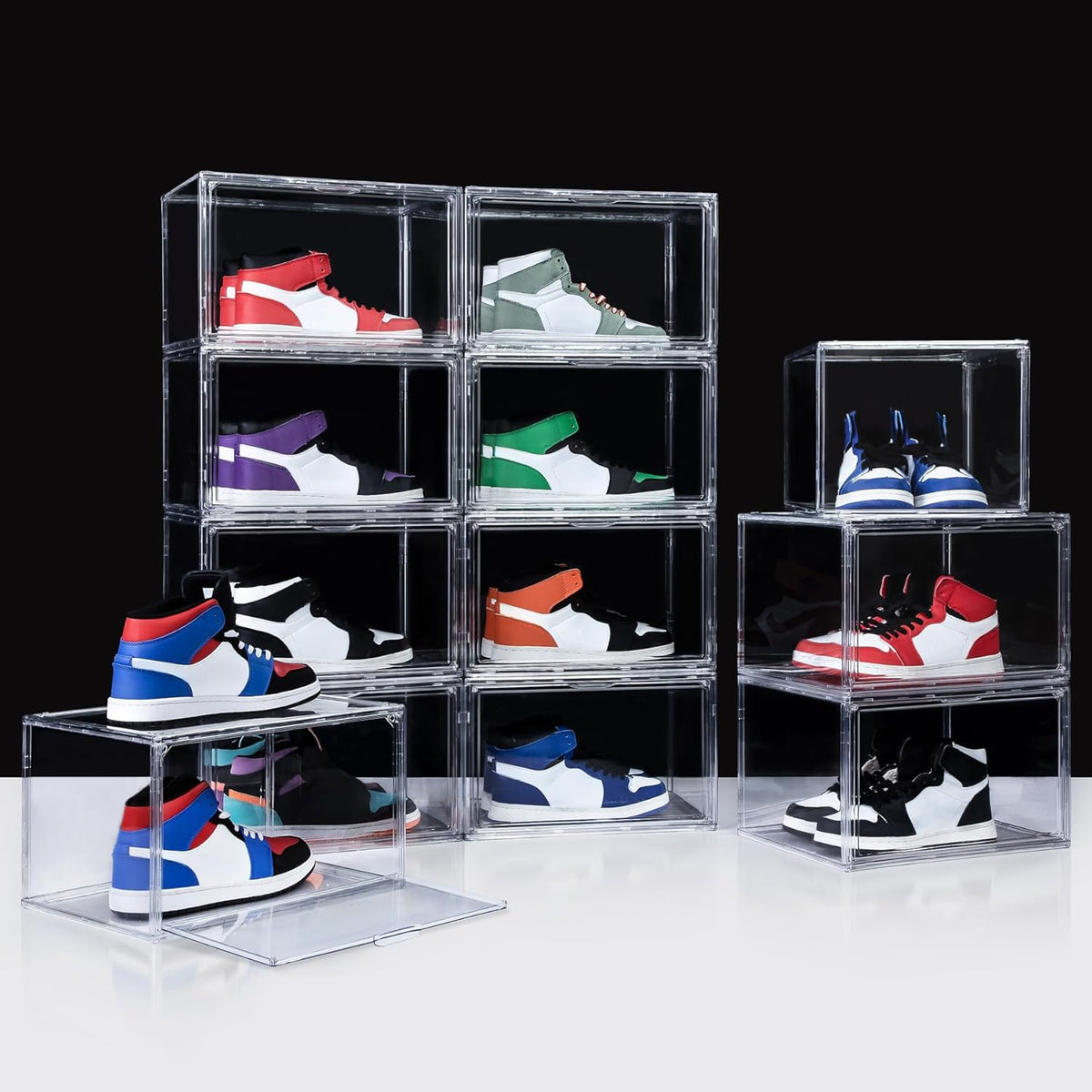NYZE 12 Pack Acrylic Shoe Boxes Side Open, Clear Shoe Box Plastic Stackable, Shoe Storage Organizer