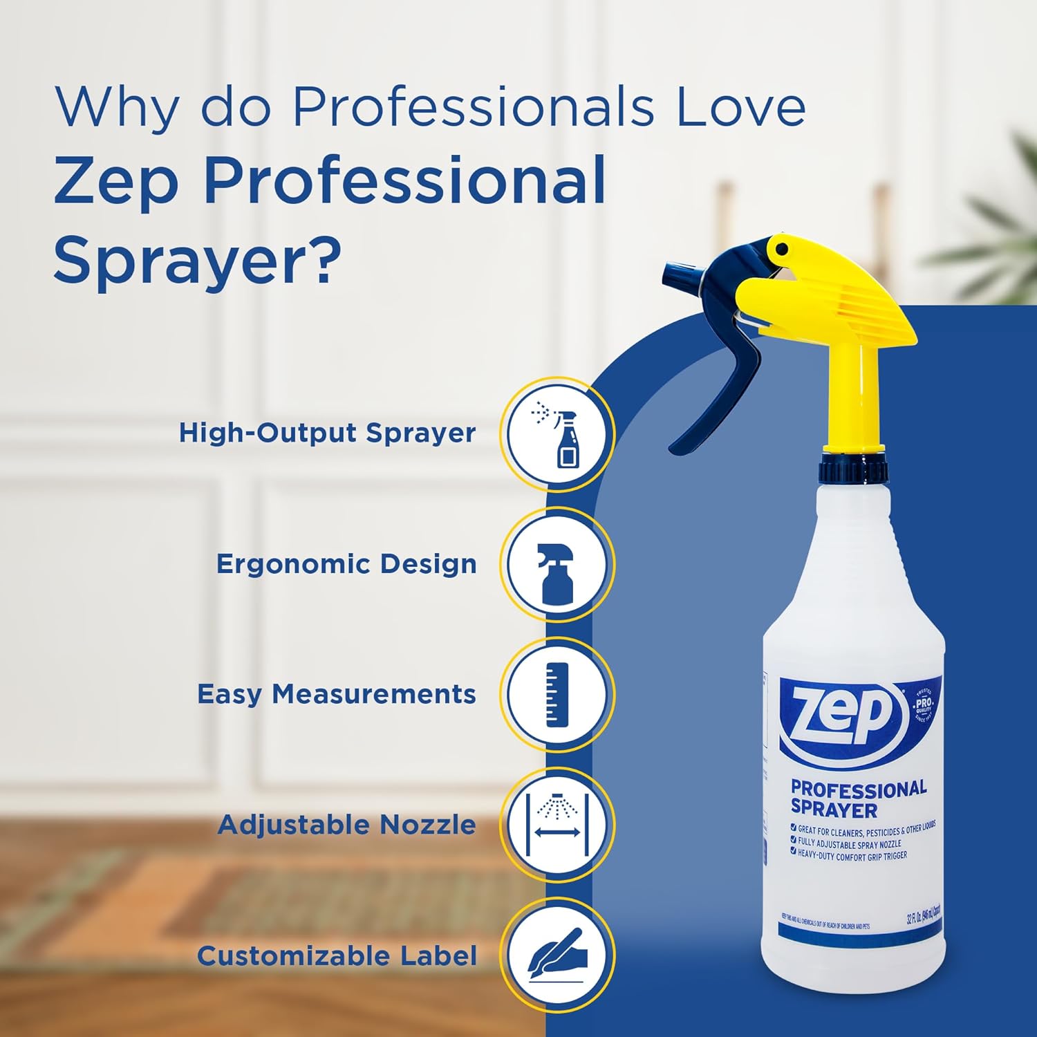 Zep Professional Sprayer Bottle - 32 oz (Case of 12) - HDPRO1 - Versatile Adjustable Nozzle Spray