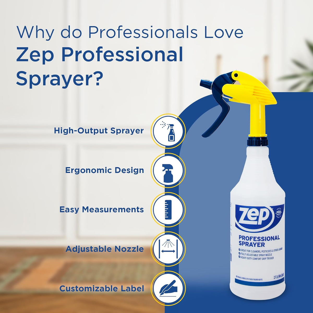 Zep Professional Sprayer Bottle - 32 oz (Case of 36) - HDPRO36 - Versatile Adjustable Nozzle, With