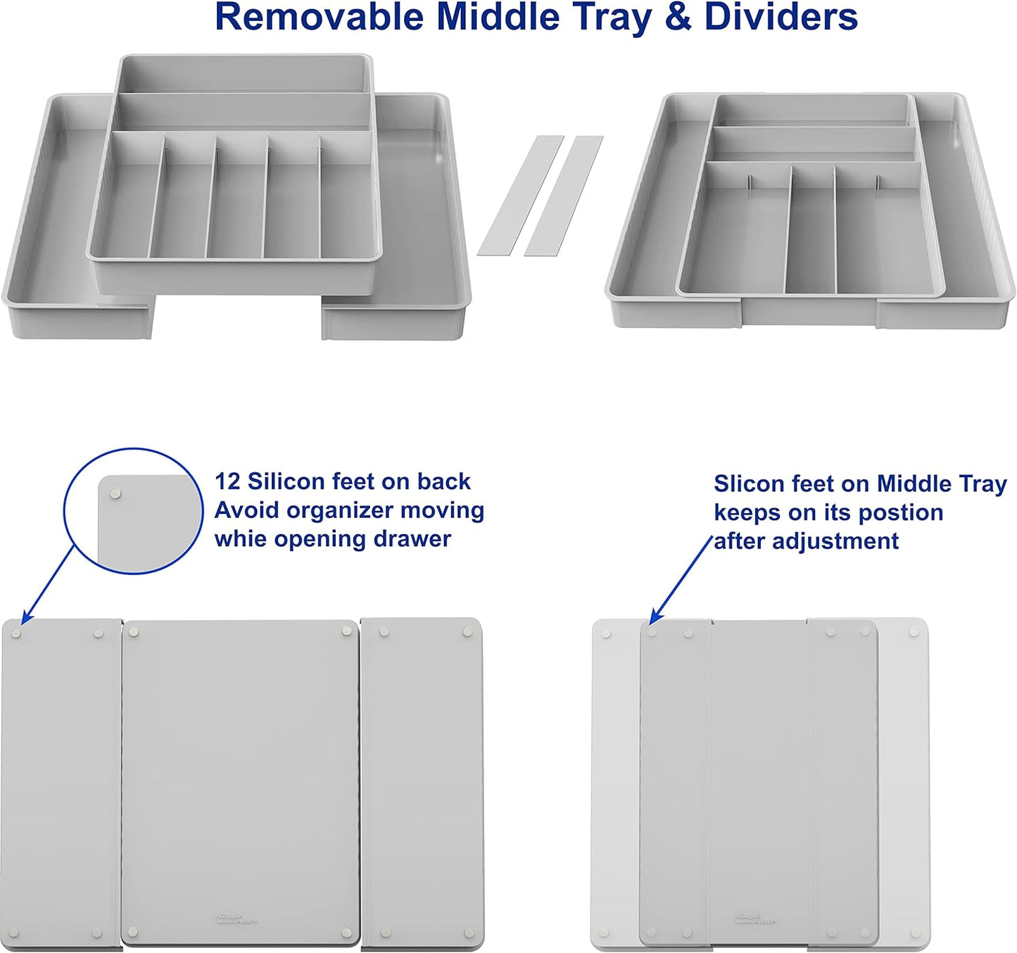 Simple Houseware Expandable Kitchen Drawer Flatware Organizer, Gray – Adjustable Cutlery Tray with