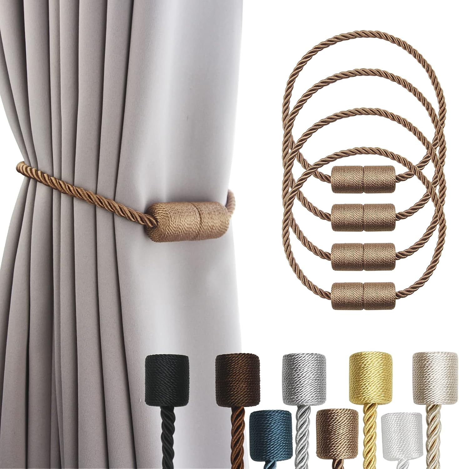 4 Pack Strong Magnetic Curtain Tiebacks Outdoor Elegant Decorative Tie Backs Modern Rope Tiebacks
