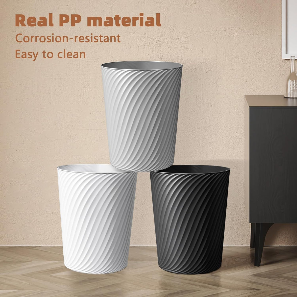 Small Trash Can 3 Pack 1.8 Gallons, Bathroom Trash Can & Garbage Can with 6 Trash Bags, Bedroom