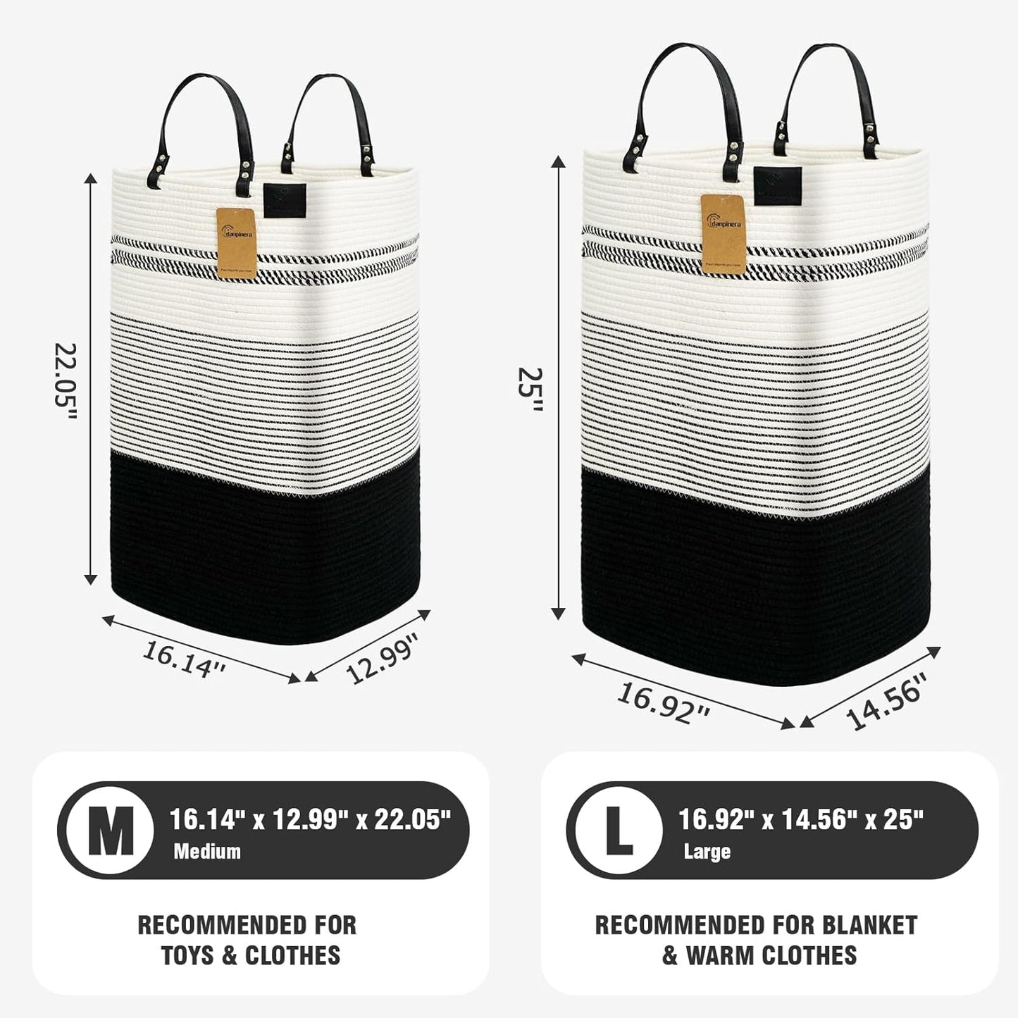 danpinera 75L Woven Laundry Hamper with Long Leather Handles, Baby Laundry Basket for Nursery, Tall