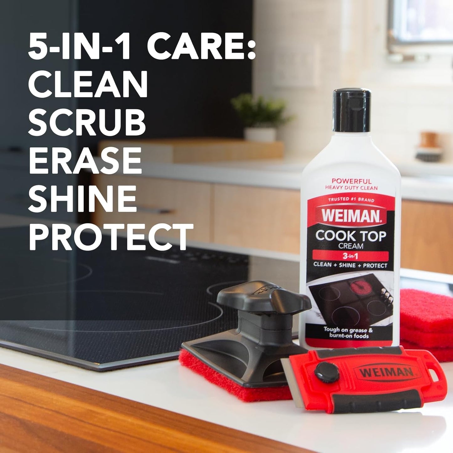 Weiman Glass Cooktop Cleaner Kit - Remove Burned on Food, Grease & Grime and Polish Stovetop