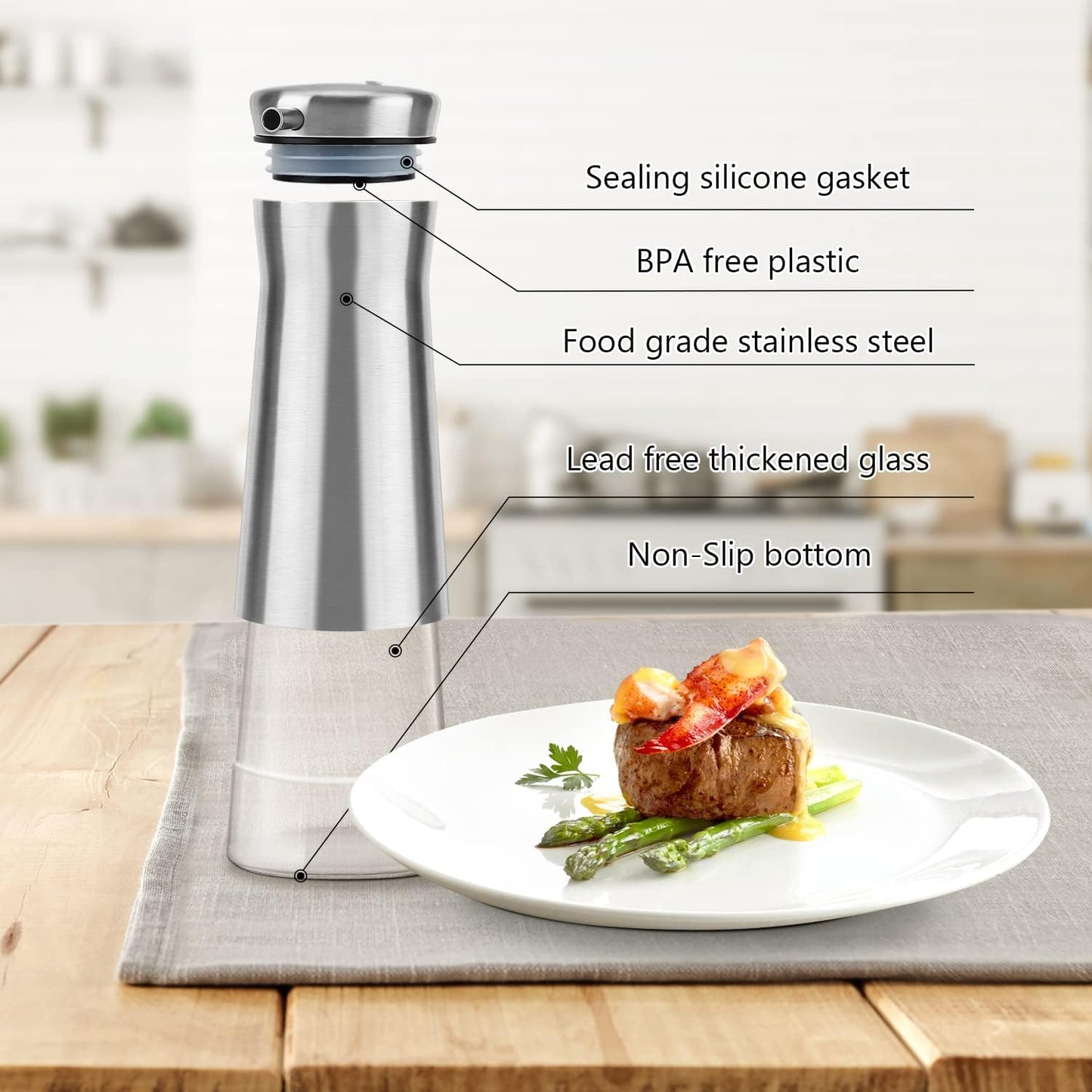 Aelga Olive Oil And Vinegar Dispenser Set -2 Pack Elegant Stainless Steel Oil Dispenser Set