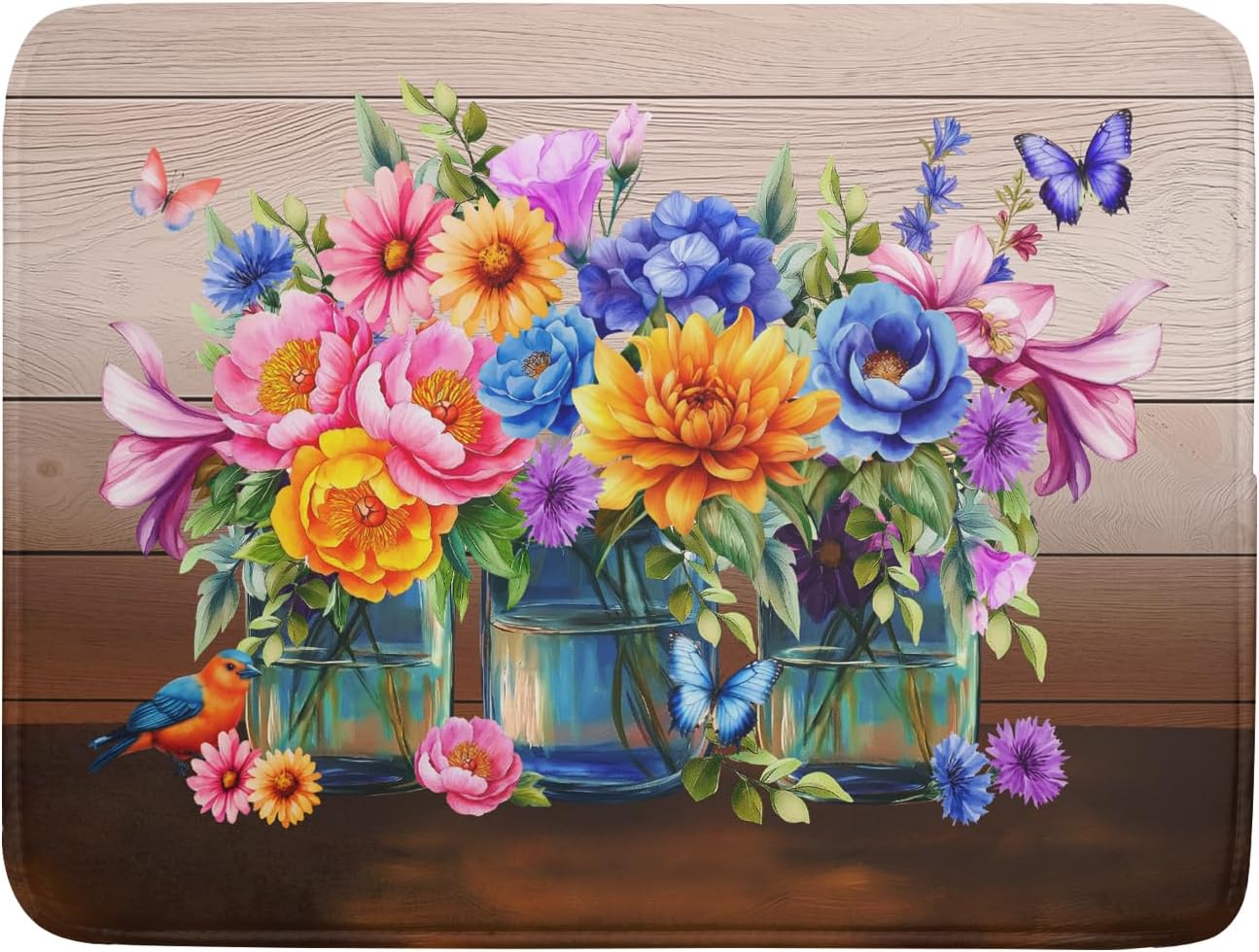 Spring Flowers Dish Drying Mat for Kitchen Counter 18x24in Vintage Plants Colorful Floral Kitchen