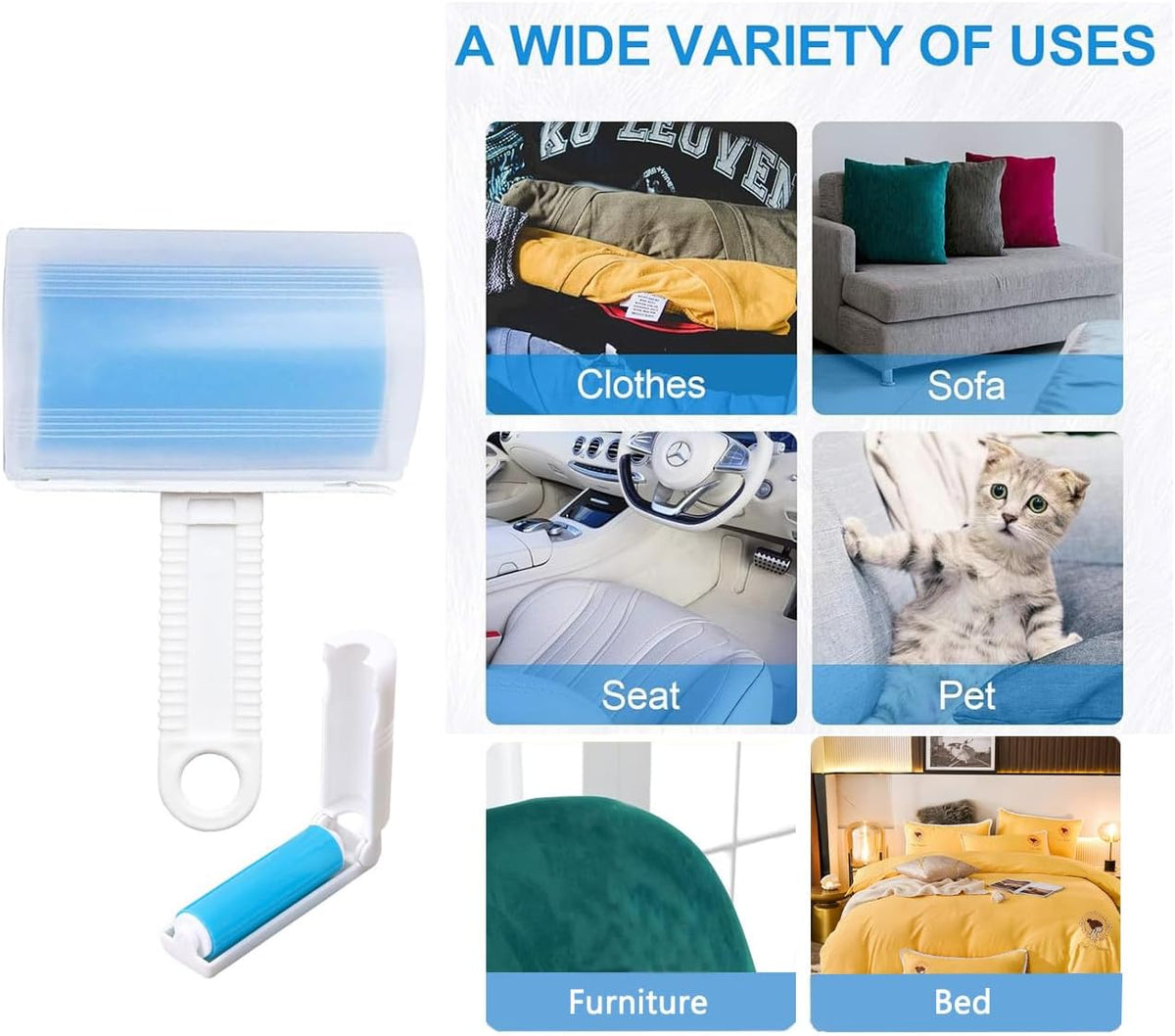 Reusable Portable Lint Roller 4 Pack, Washable Sticky Lint Roller Travel Pet Hair Remover Brush