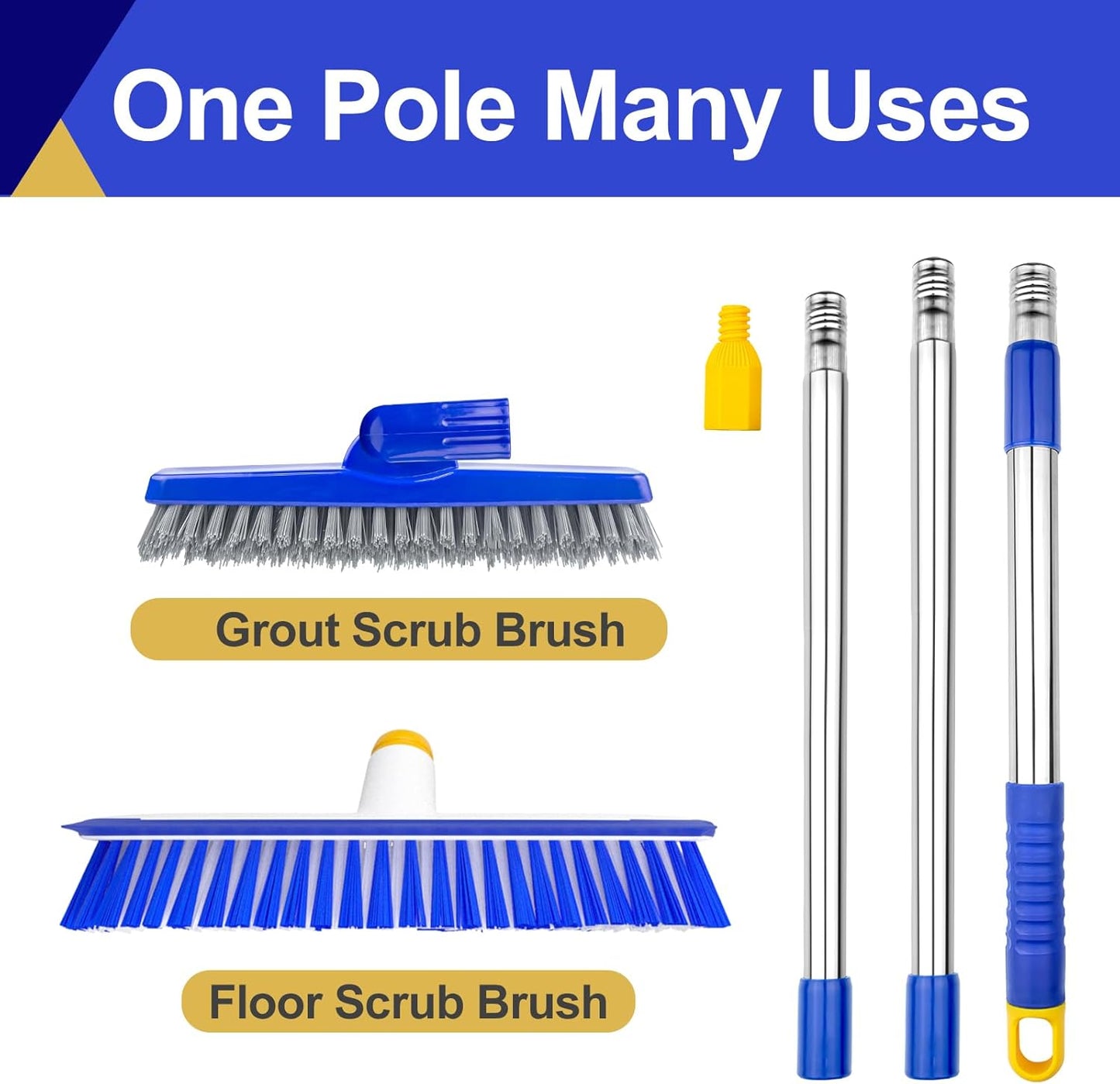 ITTAHO 12" Wide Floor Scrub and Grout Brush Set With Long Extendable Handle - Stiff Bristle Heavy