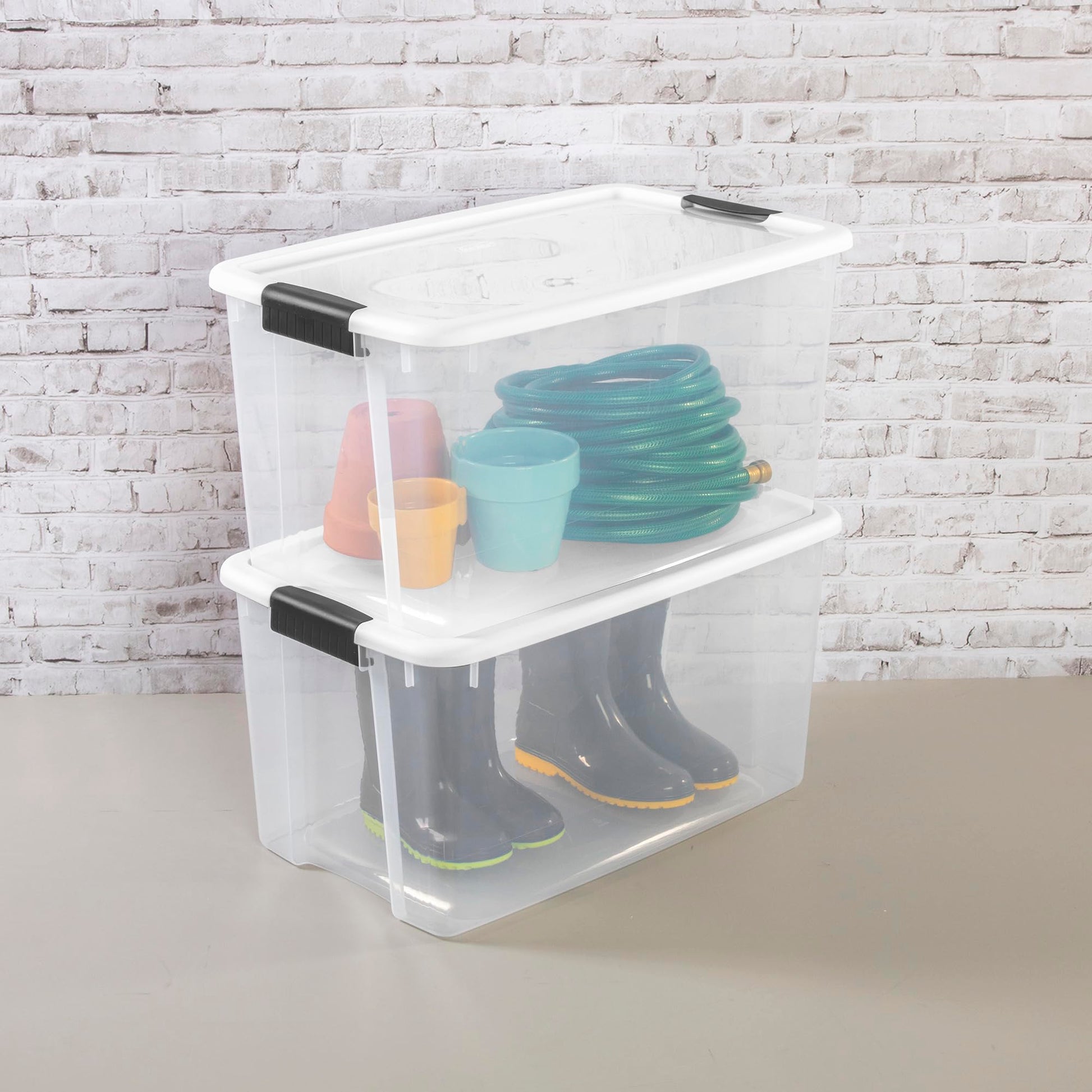 Sterilite 8-Pack 70 Quart Ultra Latch Box, Clear Storage Organizer Bins with Latching Lids