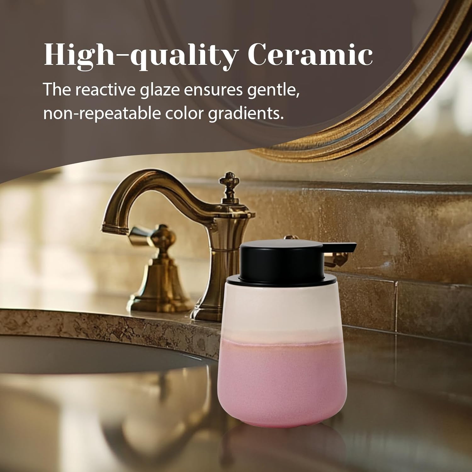 INGOFIN Ceramic Hand Soap Dispenser - 12 oz Liquid Lotion Dispenser Bathroom, Refillable Modern