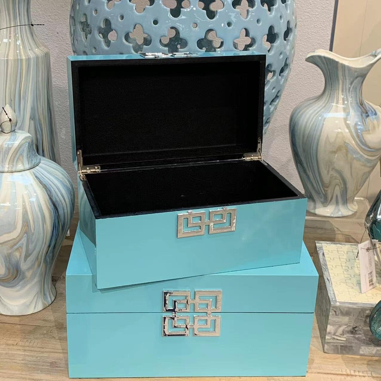 Galt International Large & Small Decorative Storage Box w/Hinged Lid - Classic Design Wood Decor